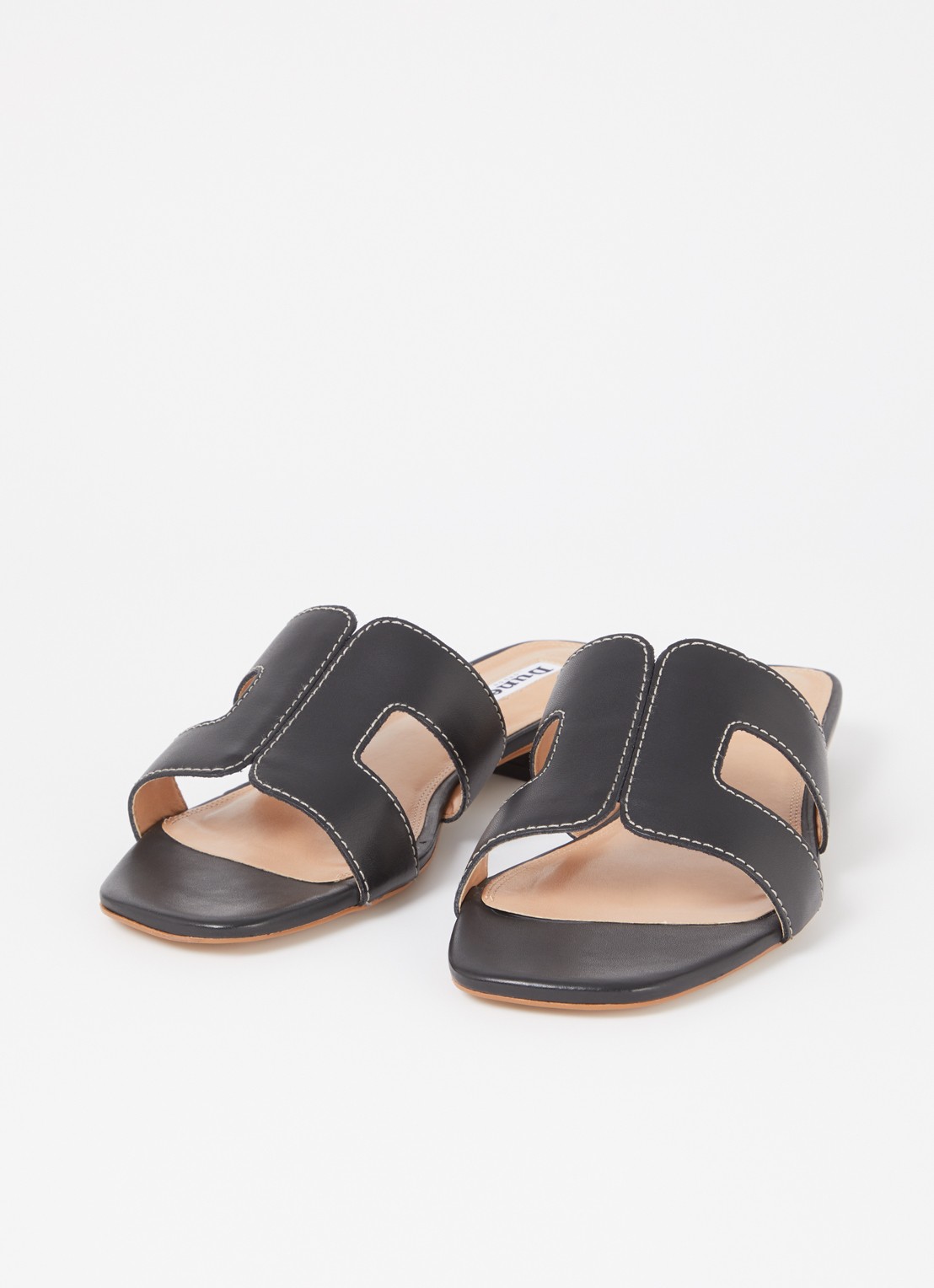 Dune London Wide Fit Loupe sandaal van leer - detail zwart