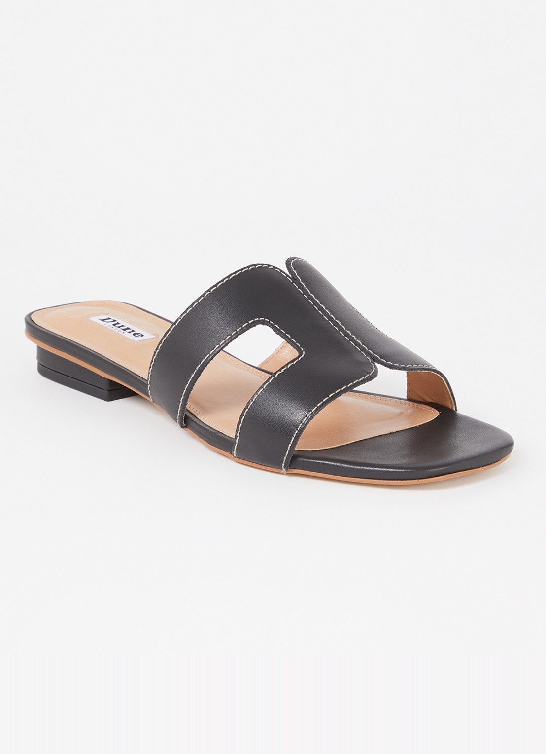 Dune London Wide Fit Loupe sandaal van leer - voorkant 5 zwart