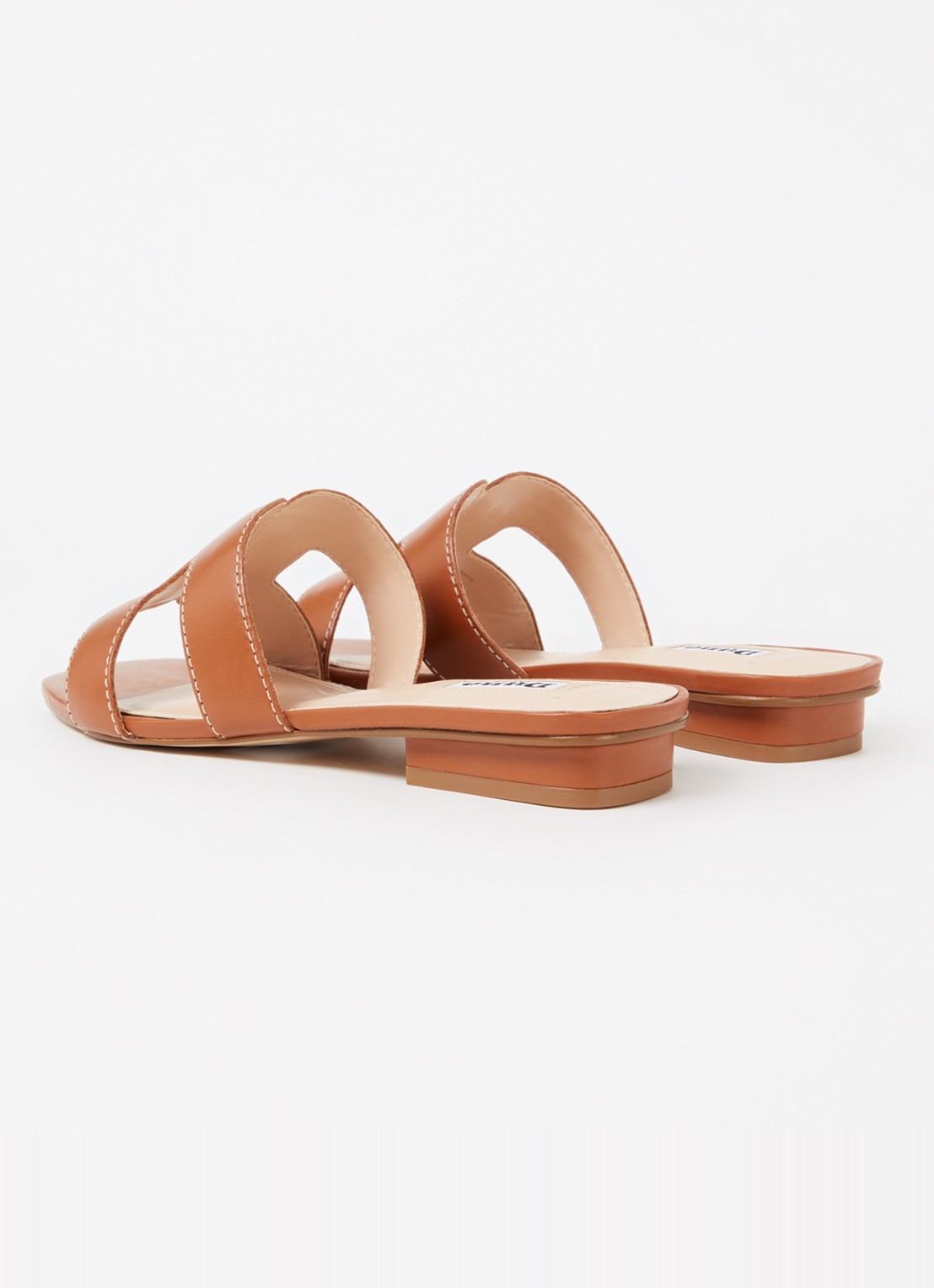 Dune London Wide Fit Loupe sandaal van leer - achterkant cognac