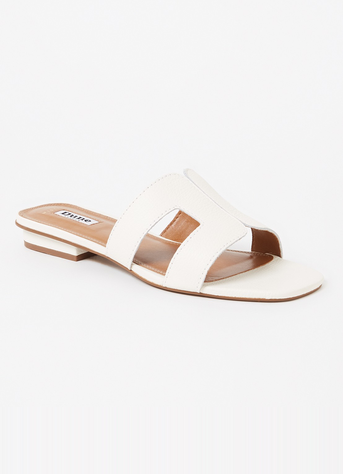Dune London Wide Fit Loupe slipper van leer - voorkant 4 gebroken wit