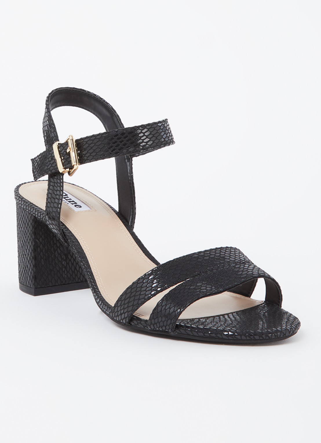 Dune London Wide Fit Merisa sandalette van leer - voorkant 2 diepzwart