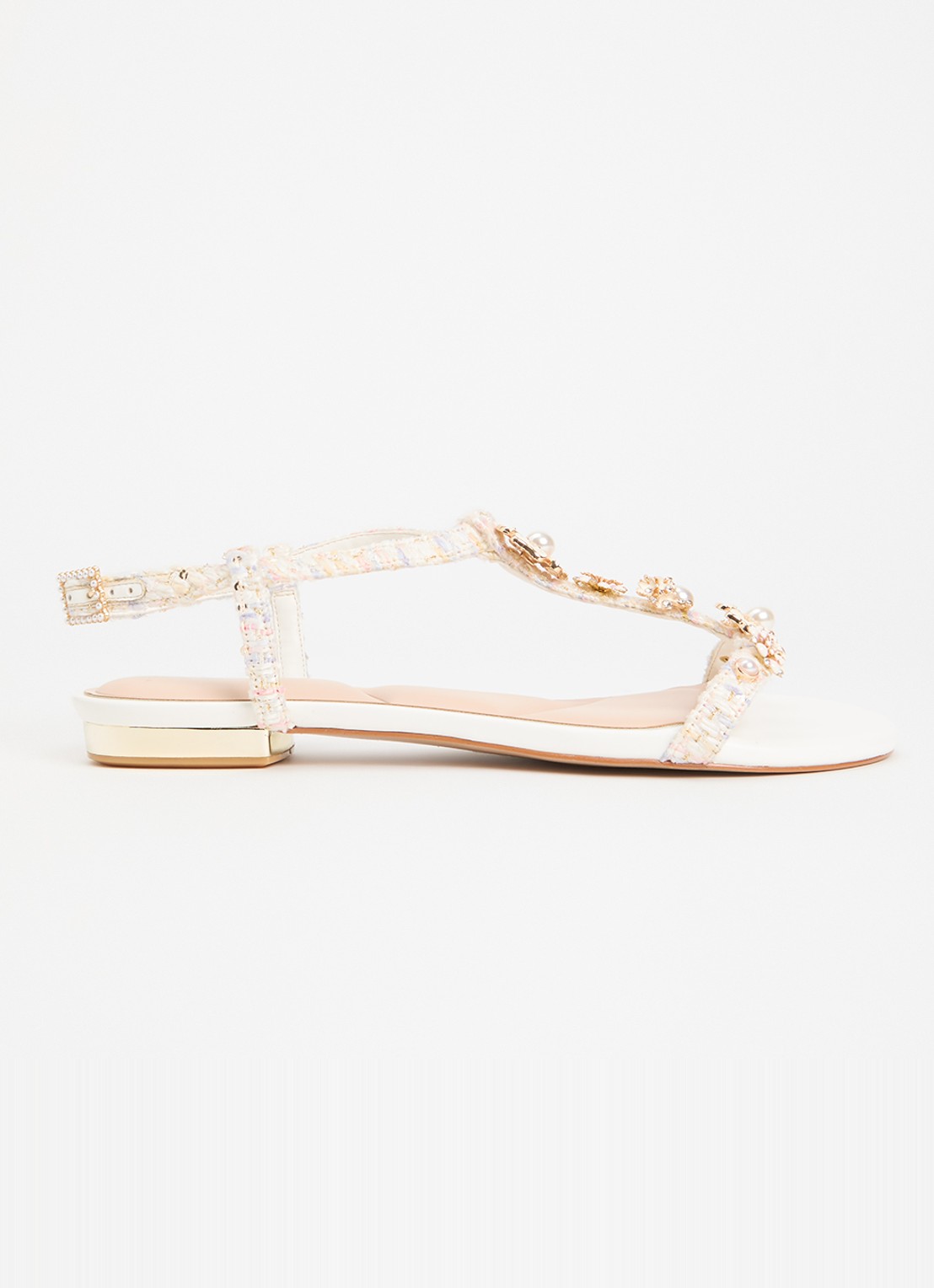 Dune London Wide Fit Nature sandaal met strass - voorkant 5 gebroken wit