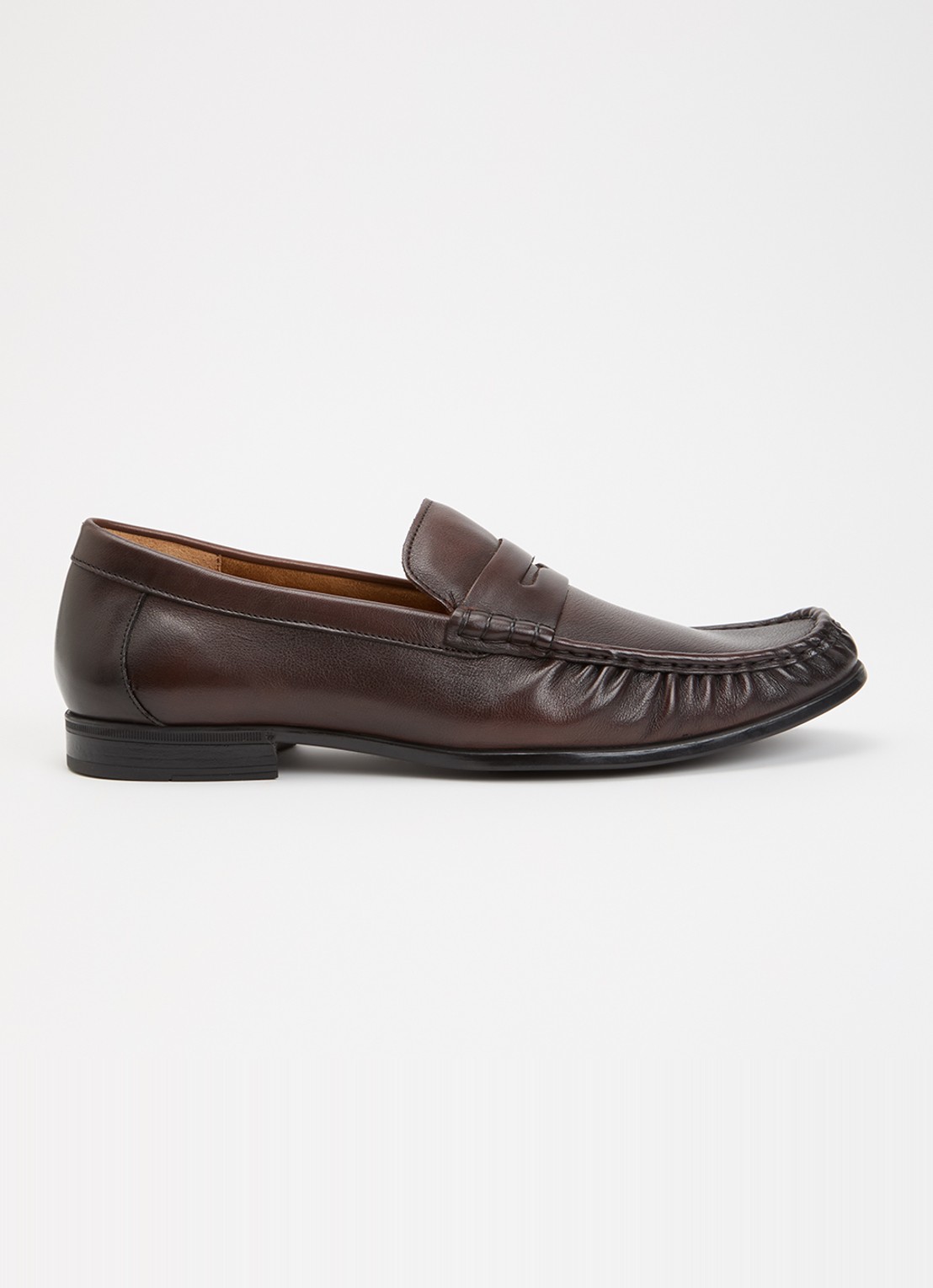 Dune London Wide Fit Sammi loafer van leer - voorkant 2 donkerbruin