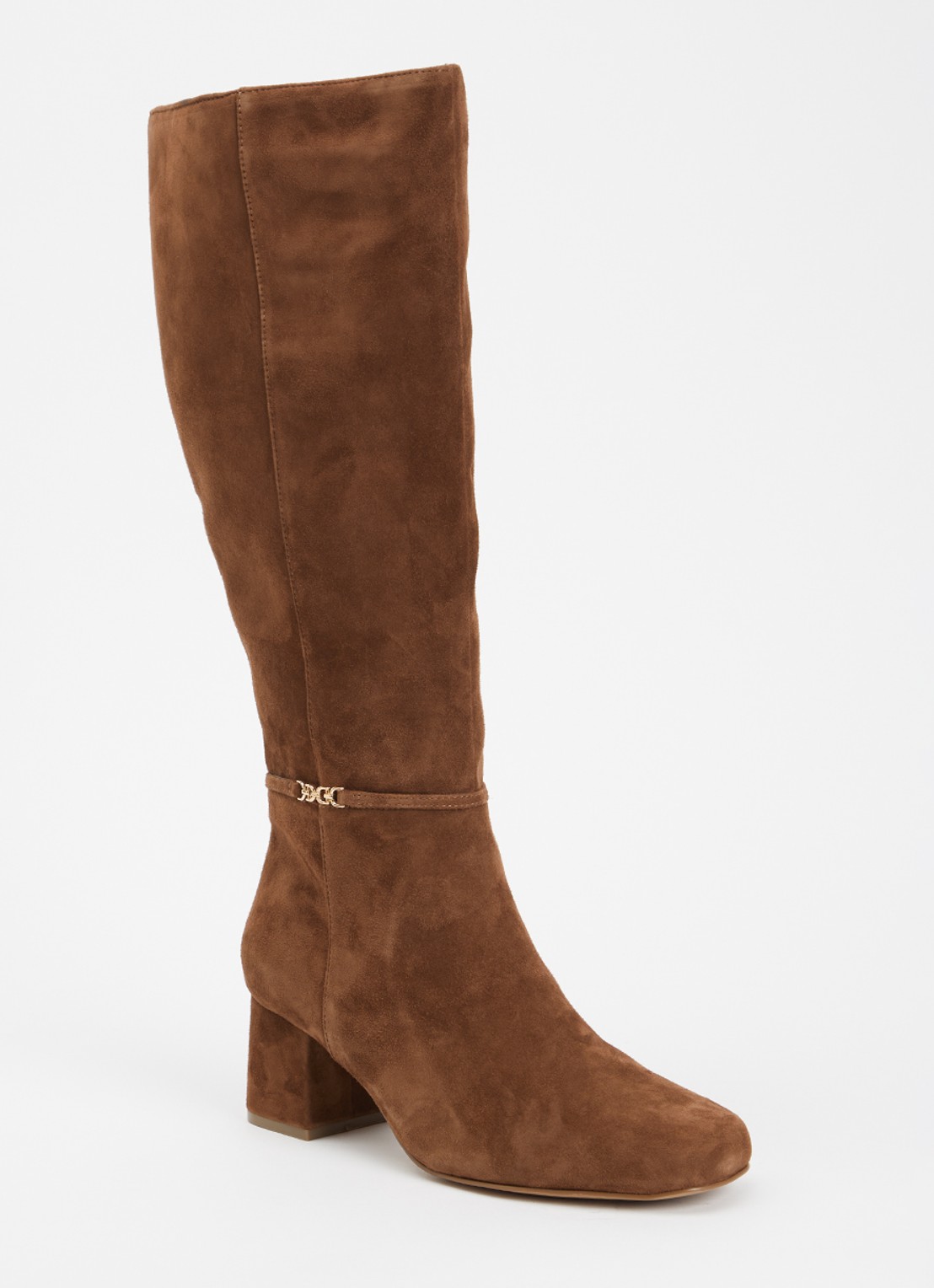 Dune London Wide Fit Sanna laars van leer - voorkant bruin