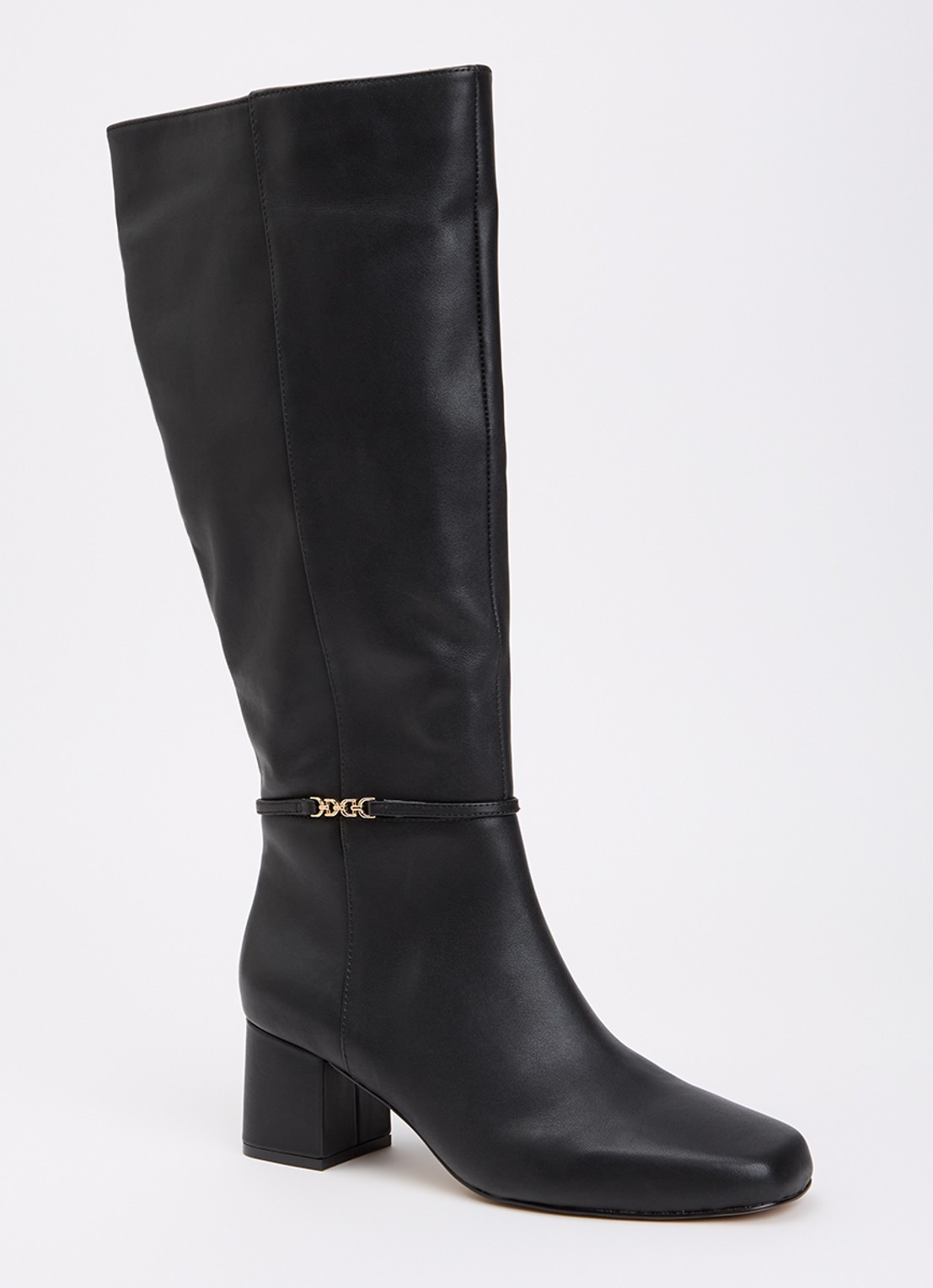 Dune London Wide Fit Sanna laars van leer - voorkant 3 zwart