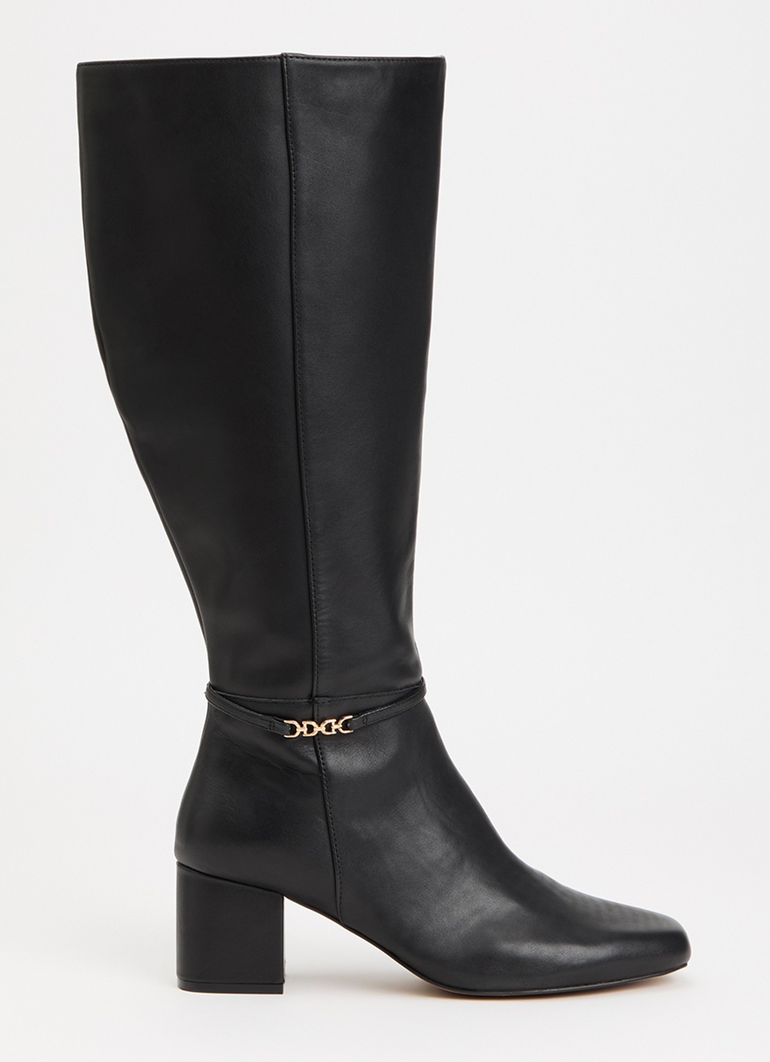 Dune London Wide Fit Sanna laars van leer - voorkant diepzwart