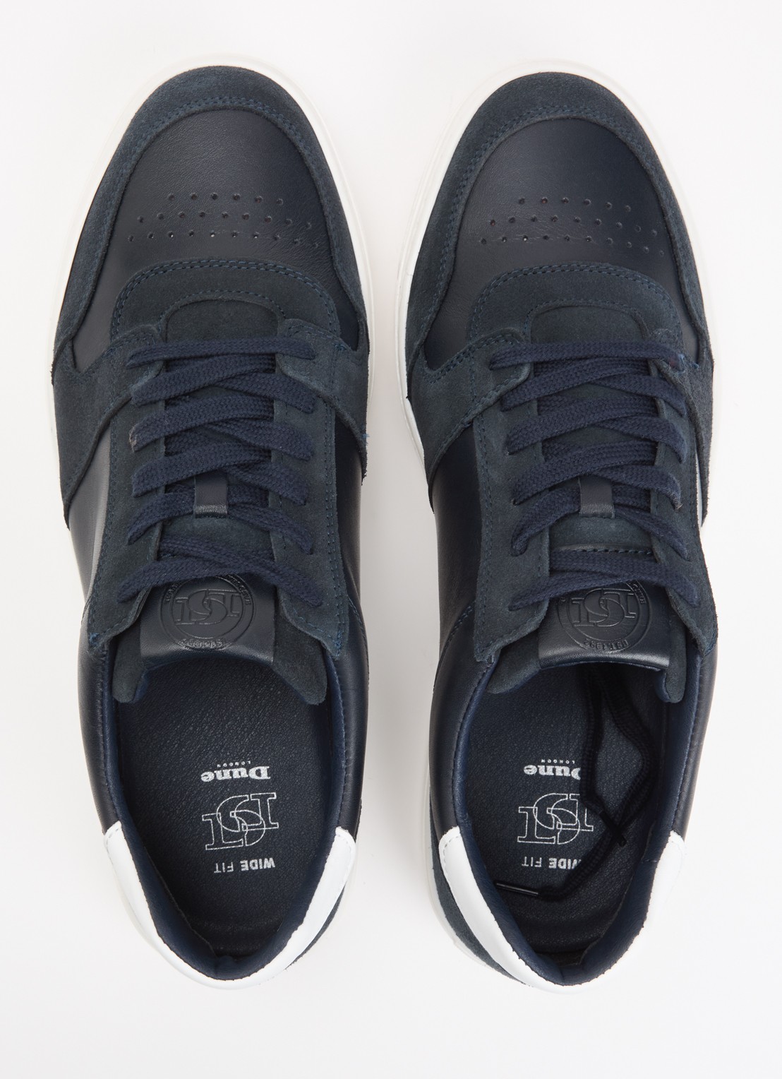 Dune London Wide Fit Tawly sneaker van leer met suède details - detail 2 donkerblauw