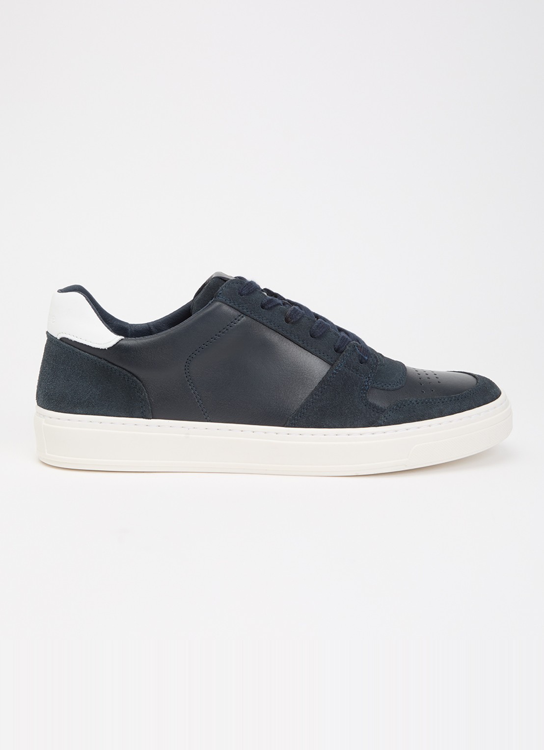 Dune London Wide Fit Tawly sneaker van leer met suède details - voorkant 5 donkerblauw
