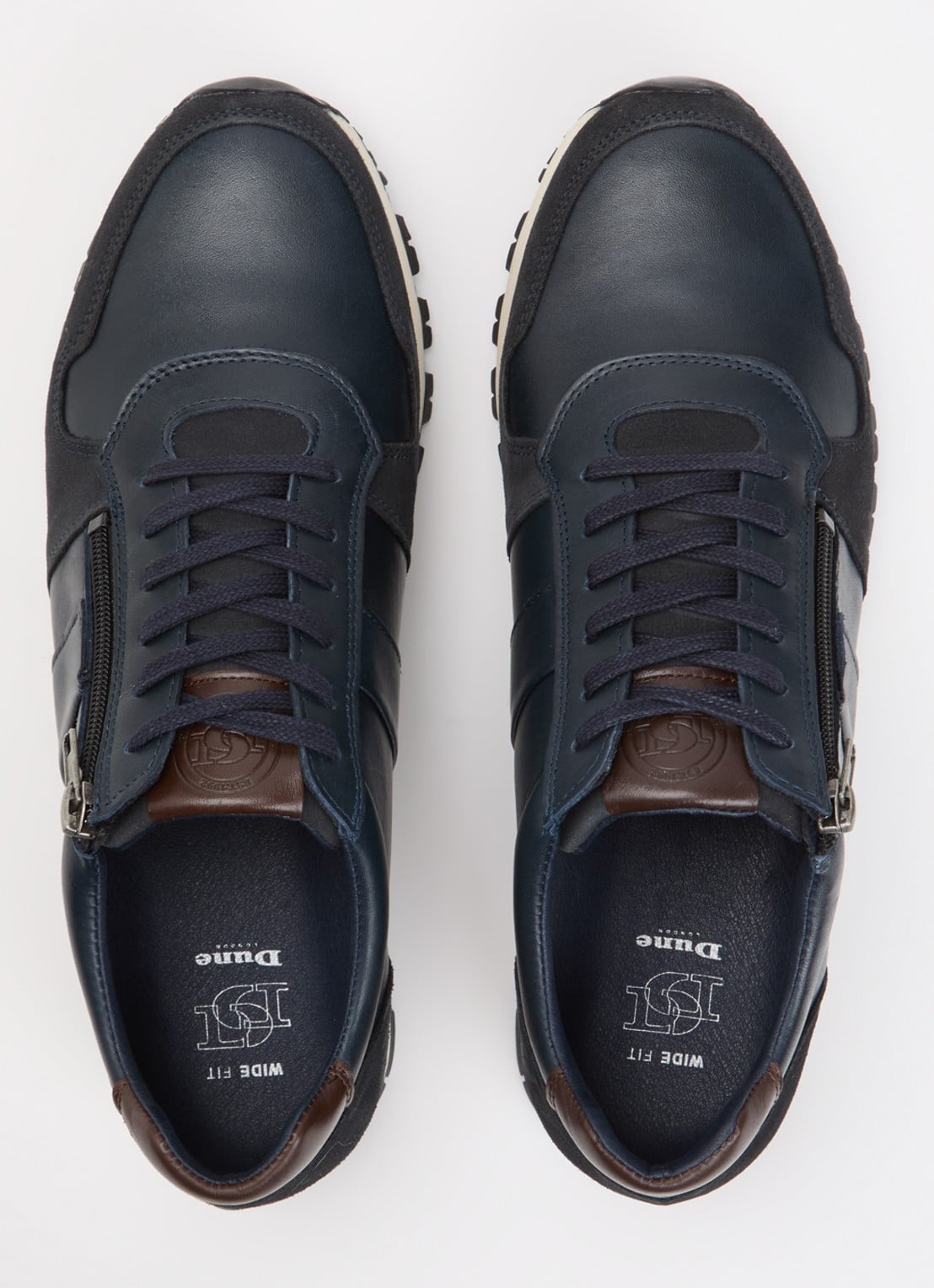 Dune London Wide Fit Thame sneaker van leer met ritsdetail  - detail 2 donkerblauw