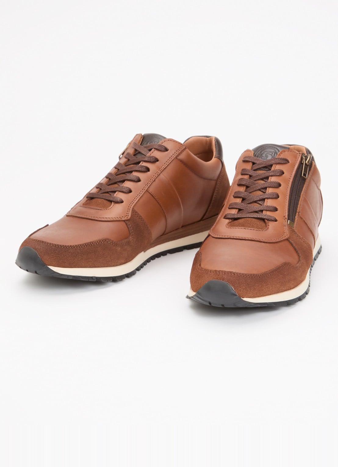 Dune London Wide Fit Thame sneaker van leer met ritsdetail  - detail 2 bruin