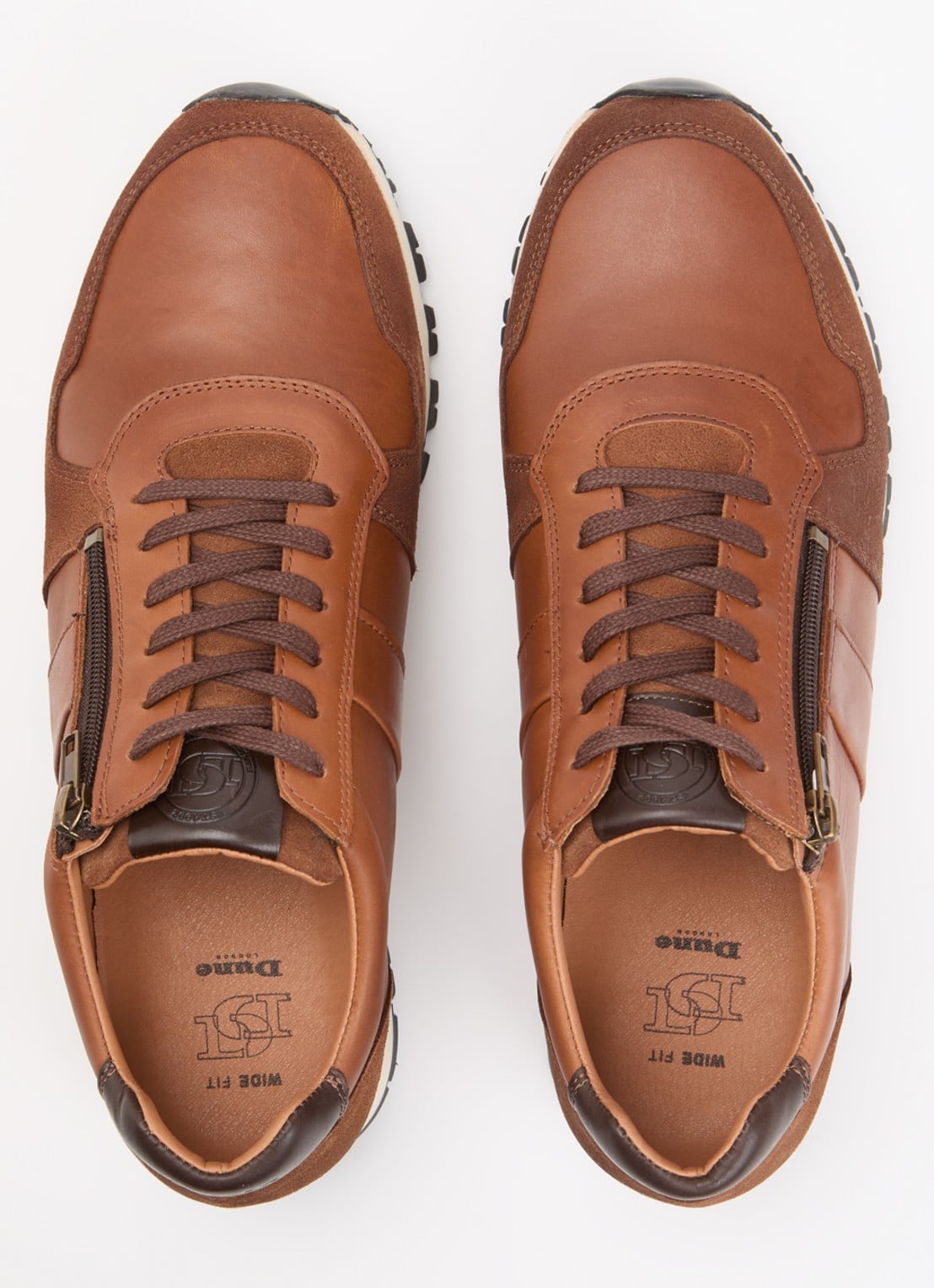 Dune London Wide Fit Thame sneaker van leer met ritsdetail  - detail 3 bruin