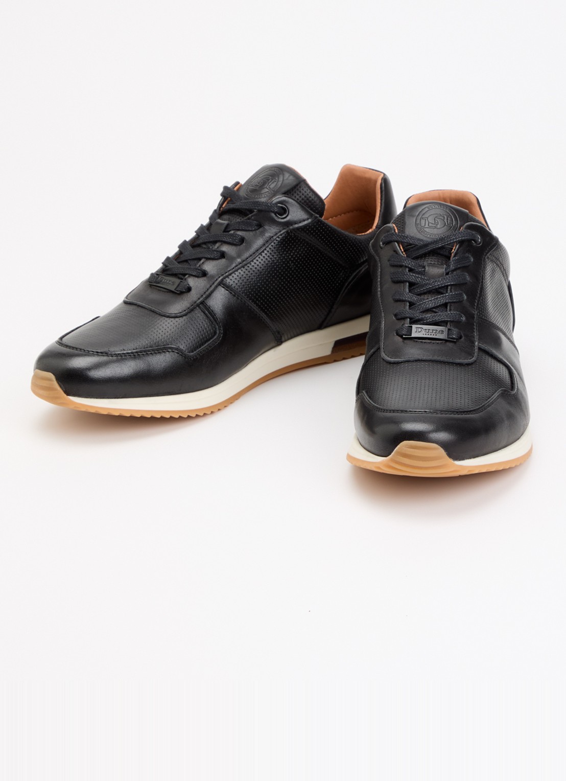 Dune London Wide Fit Trilogy sneaker van leer - detail zwart