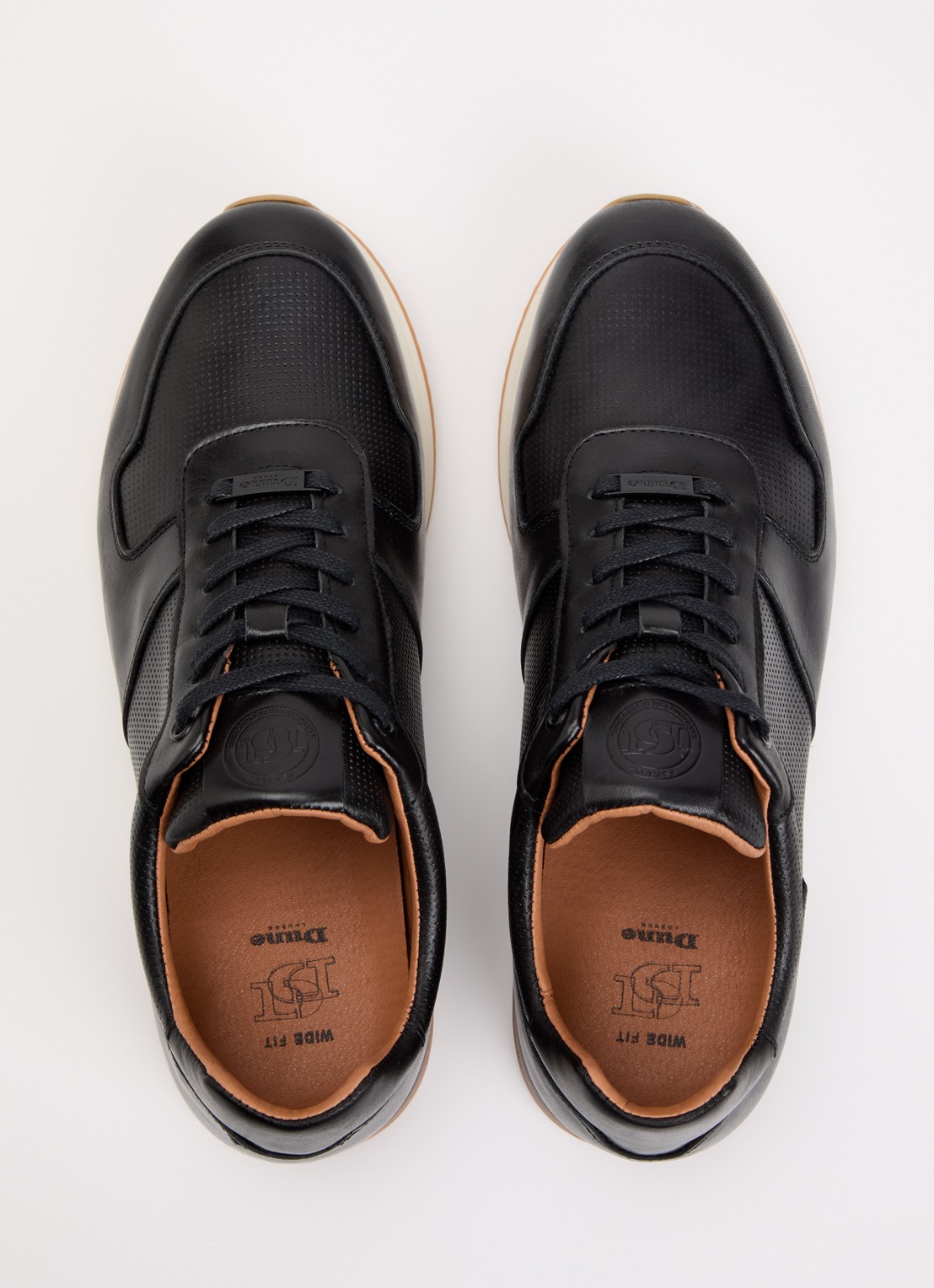 Dune London Wide Fit Trilogy sneaker van leer - detail 2 zwart