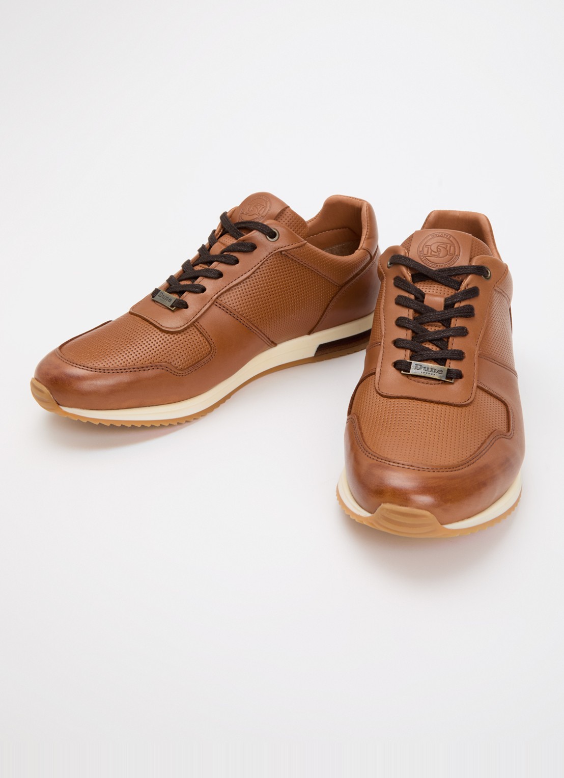 Dune London Wide Fit Trilogy sneaker van leer - detail roestbruin