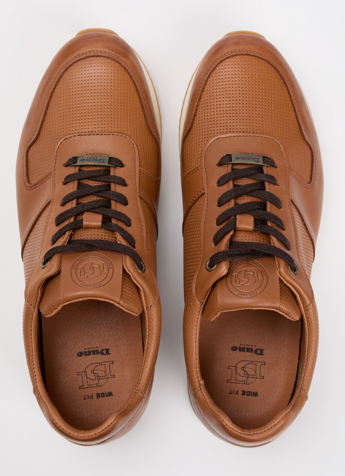 Dune London Wide Fit Trilogy sneaker van leer - detail 2 roestbruin