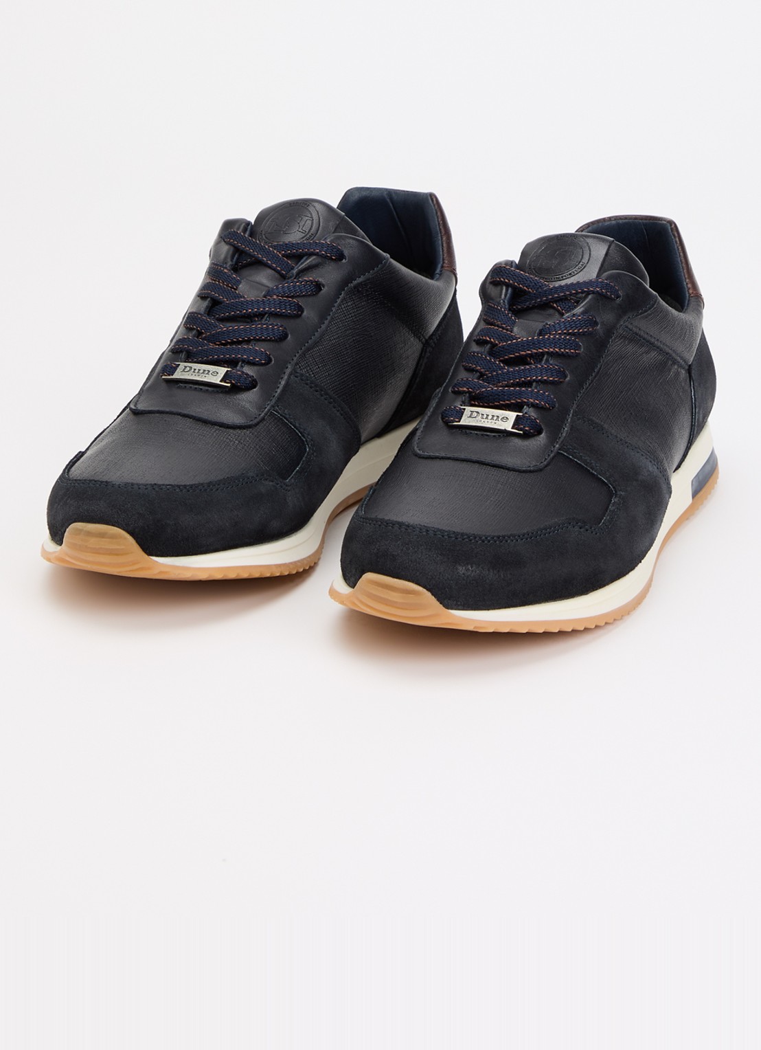 Dune London Wide Fit Trusting sneaker van leer met details van suède - detail 2 donkerblauw