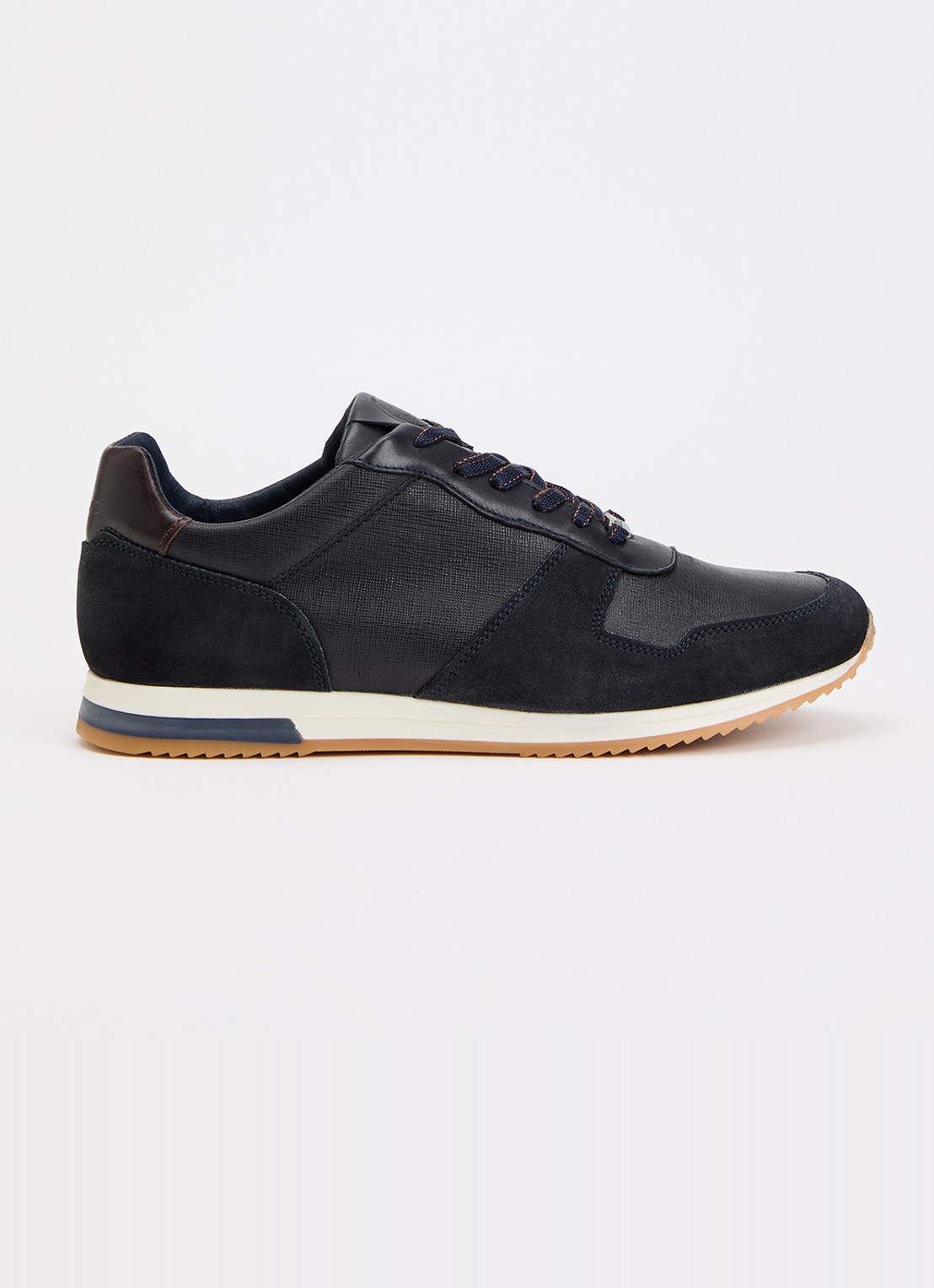 Dune London Wide Fit Trusting sneaker van leer met details van suède - voorkant donkerblauw