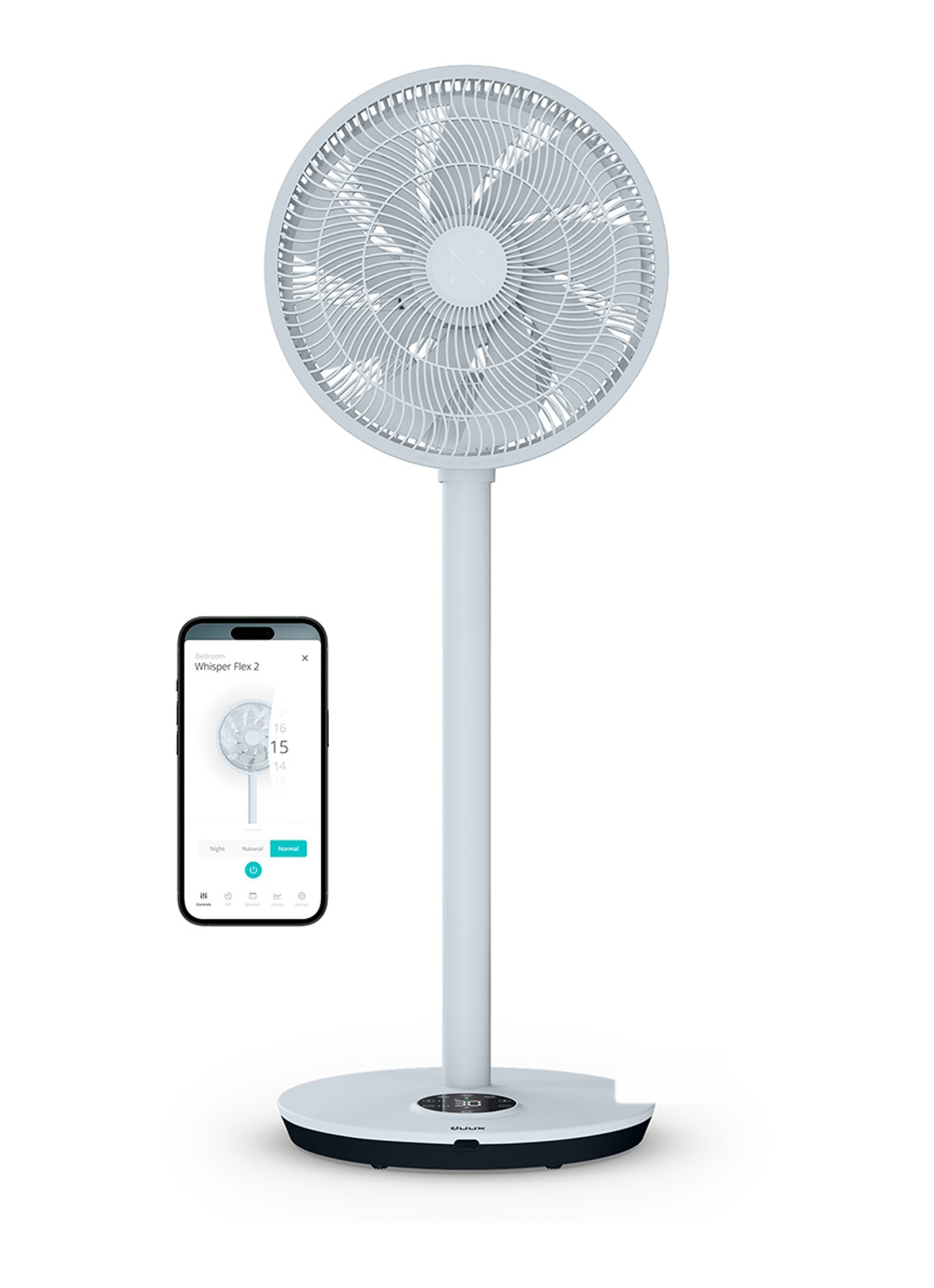 Duux Whisper 2 Smart verstelbare vloerventilator, 92 cm hoog - voorkant 6 blauwgrijs