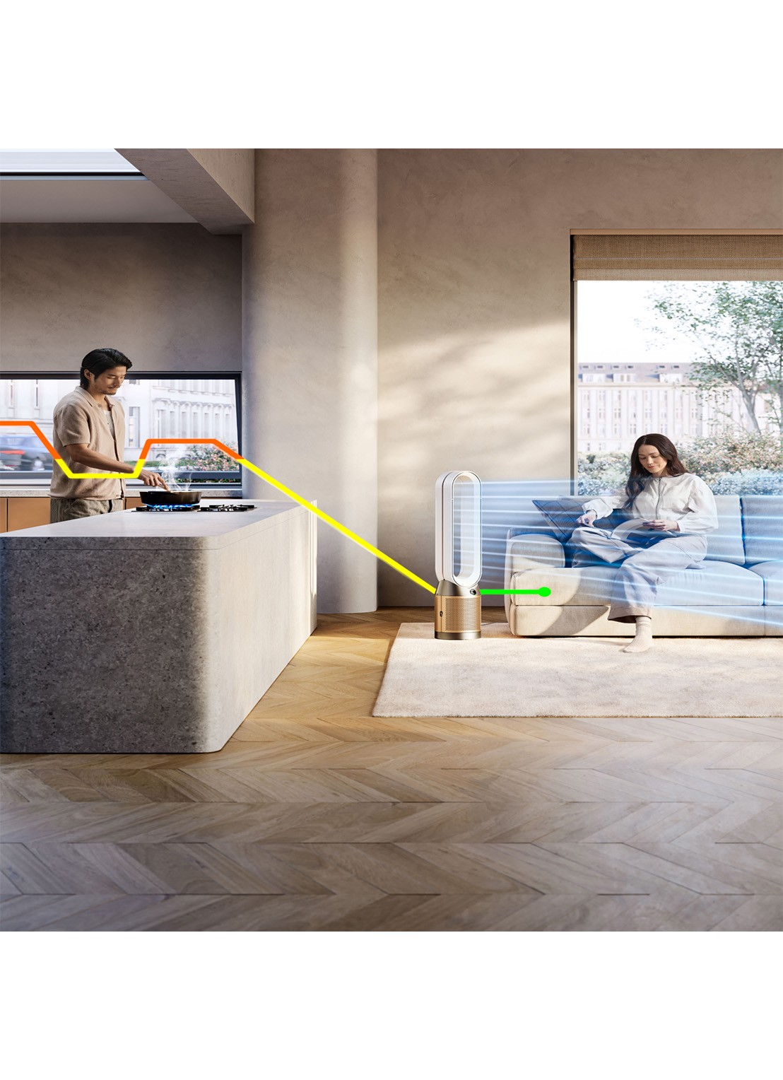 Dyson Purifier Cool PC2 De-NOx​ luchtreiniger & vloerventilator, 105 cm - voorkant 2 zilver