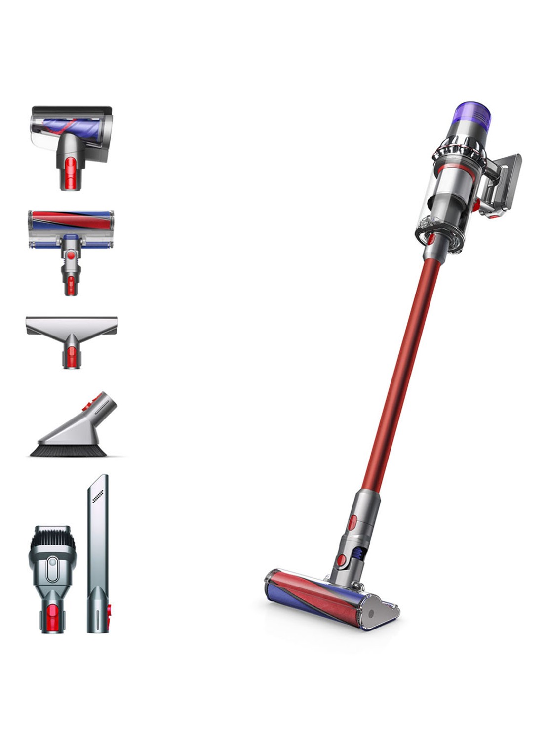 Dyson V11 Fluffy steelstofzuiger - nikkel / rood  - voorkant nikkel / rood