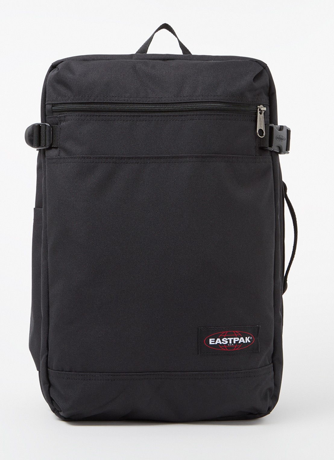 Eastpak Transit'R rugzak met logo en 16 inch laptopvak - voorkant 3 zwart