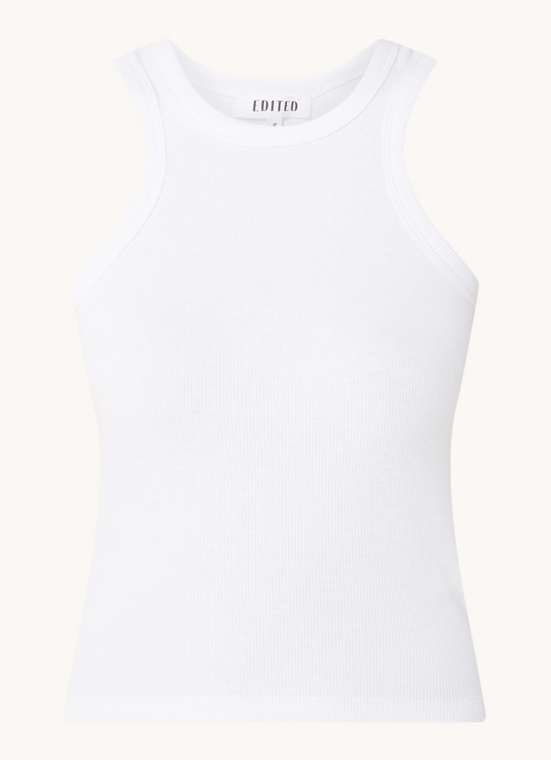 EDITED Lucia ribgebreide cropped tanktop in biologisch katoenblend - voorkant 2 wit