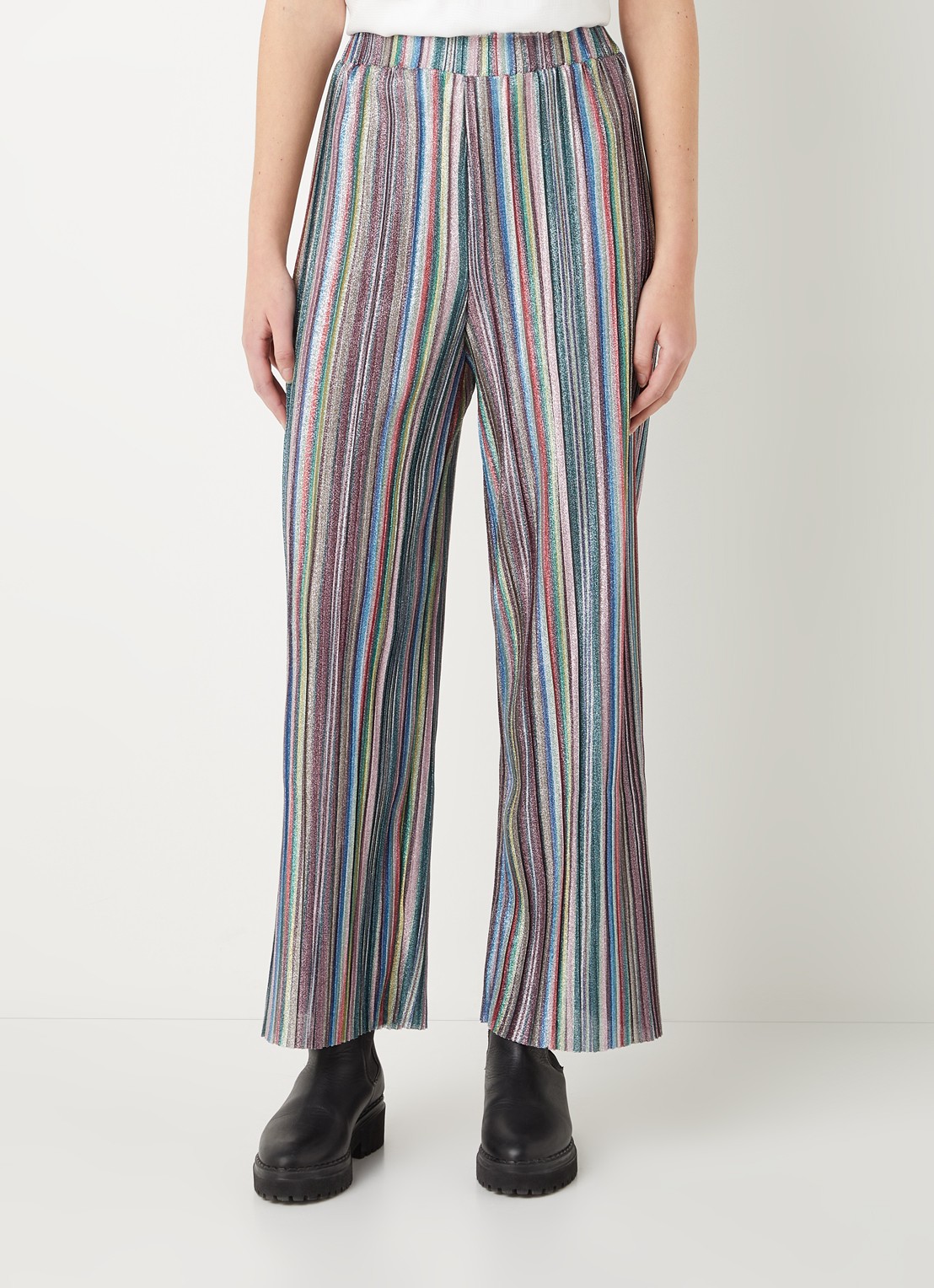 EDITED Philine high waist wide fit pantalon met streepprint en lurex  - detail 2 blauw