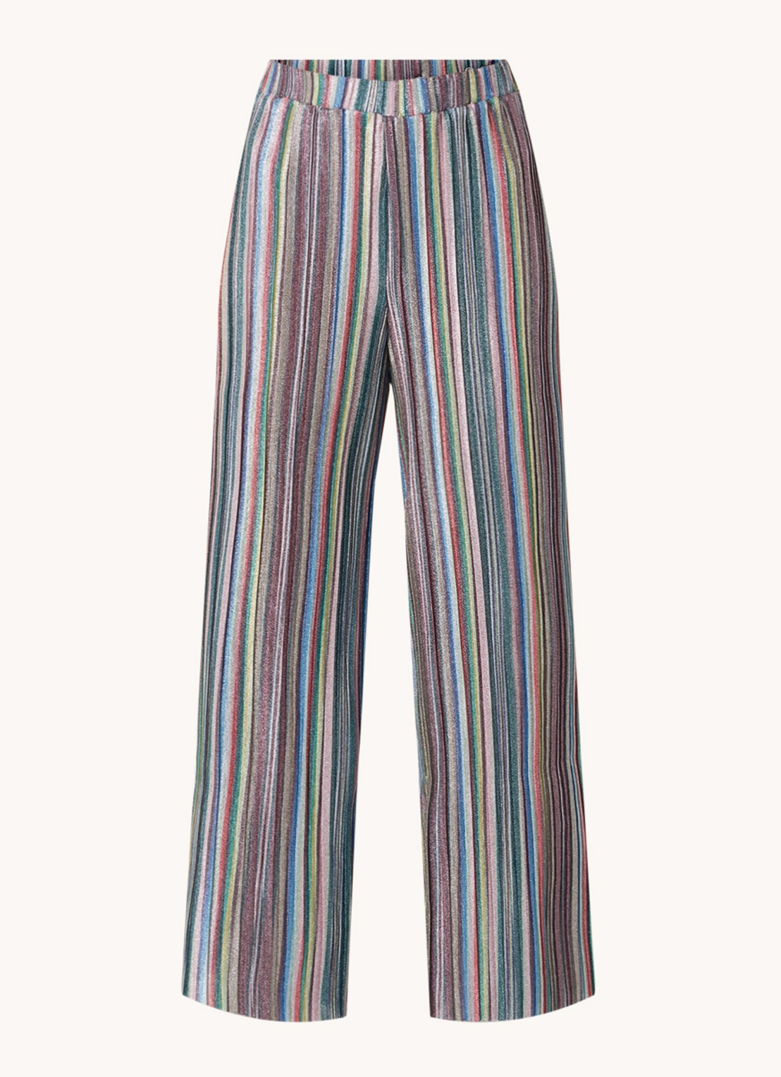 EDITED Philine high waist wide fit pantalon met streepprint en lurex  - voorkant 3 blauw