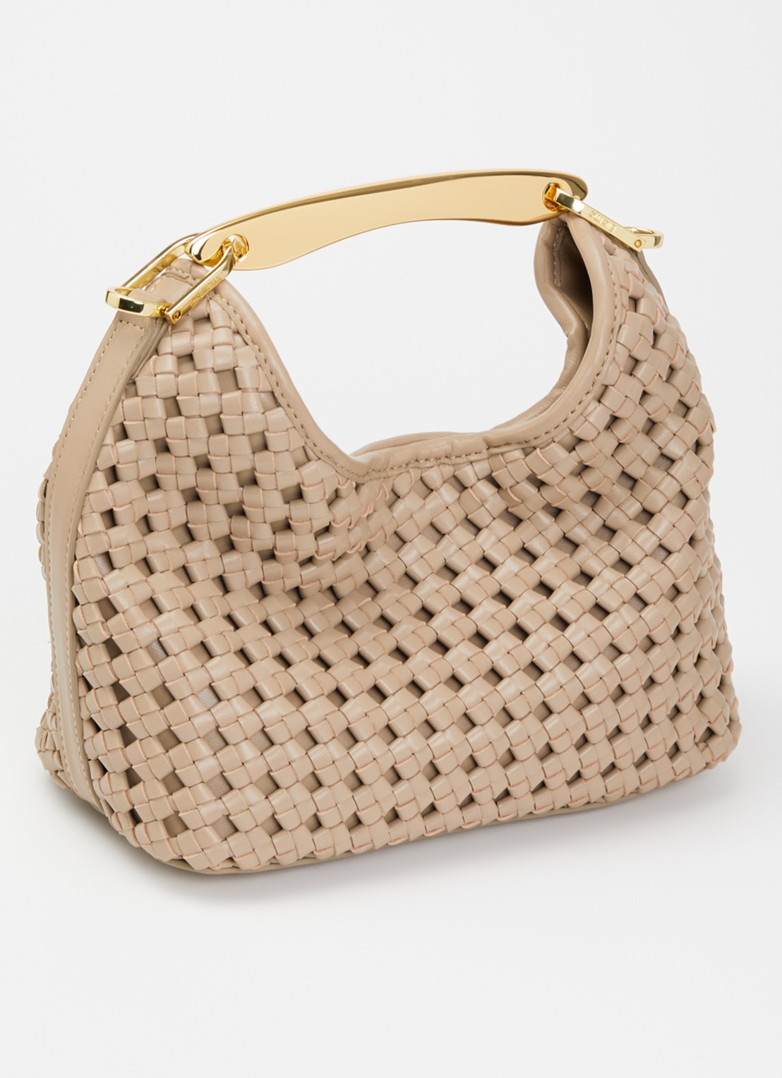 Elleme Boomerang Small handtas van leer met gevlochten detail - achterkant 5 donkerbeige