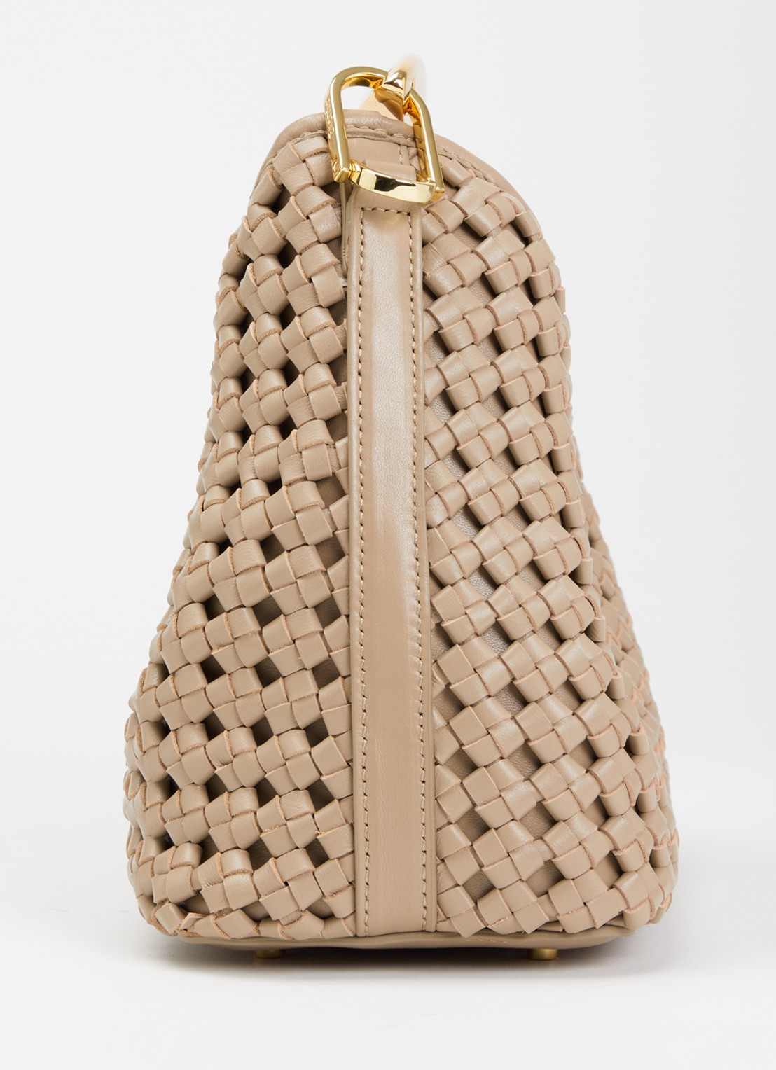 Elleme Boomerang Small handtas van leer met gevlochten detail - detail 2 donkerbeige