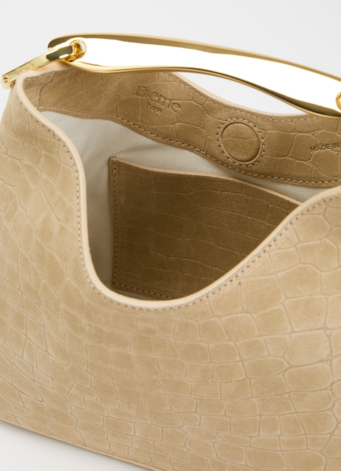 Elleme Boomerang Small handtas van suède met crocostructuur - detail 2 beige
