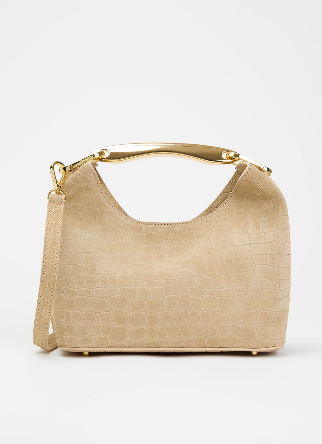 Elleme Boomerang Small handtas van suède met crocostructuur - voorkant 6 beige