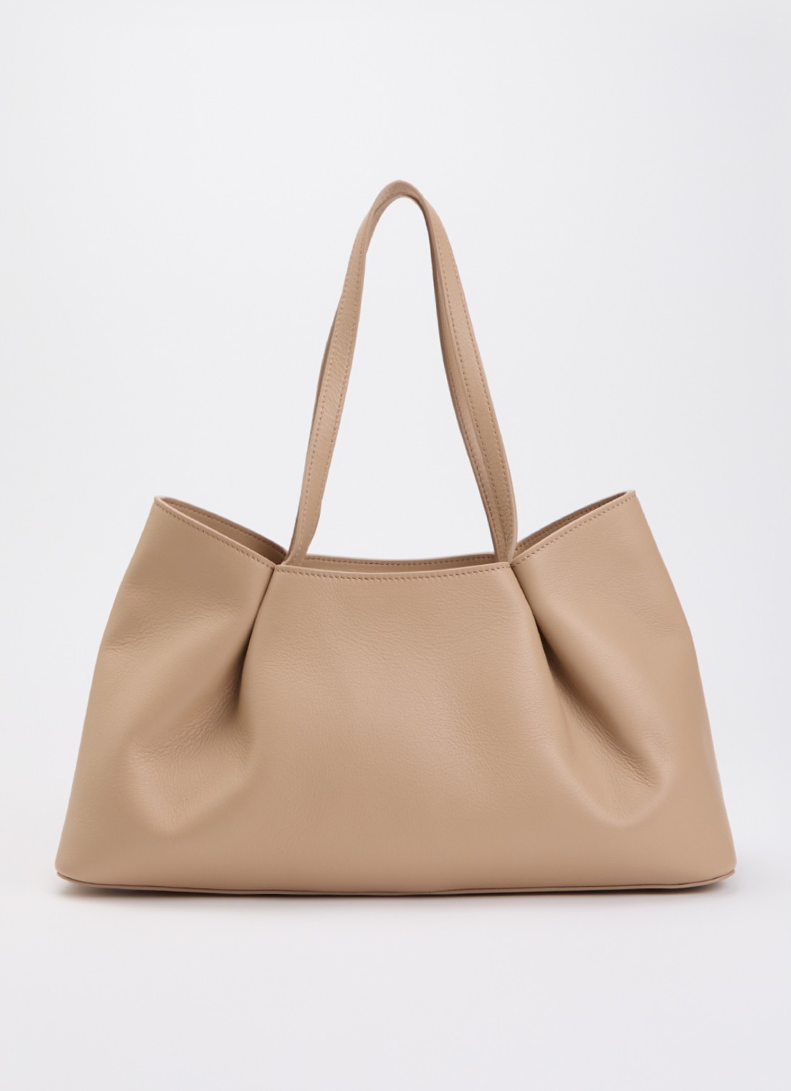 Elleme Dimple M schoudertas van leer - voorkant 2 beige