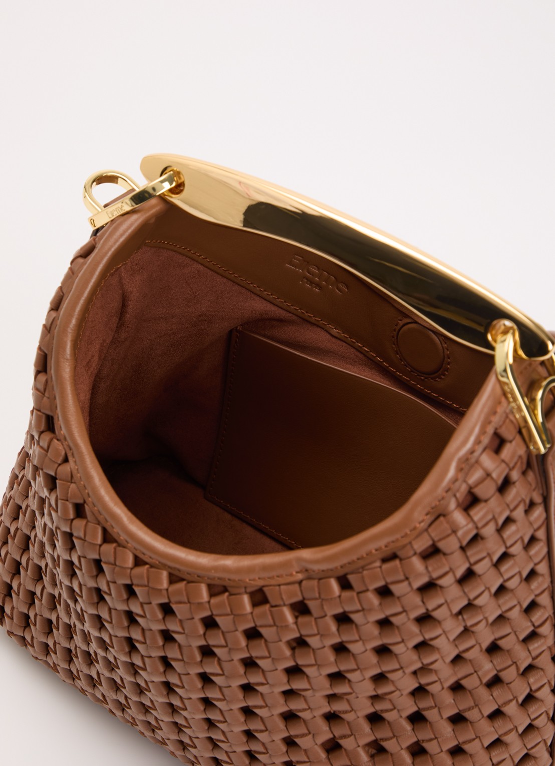 Elleme Handtas van lamsleer met gevlochten detail  - detail oranjebruin