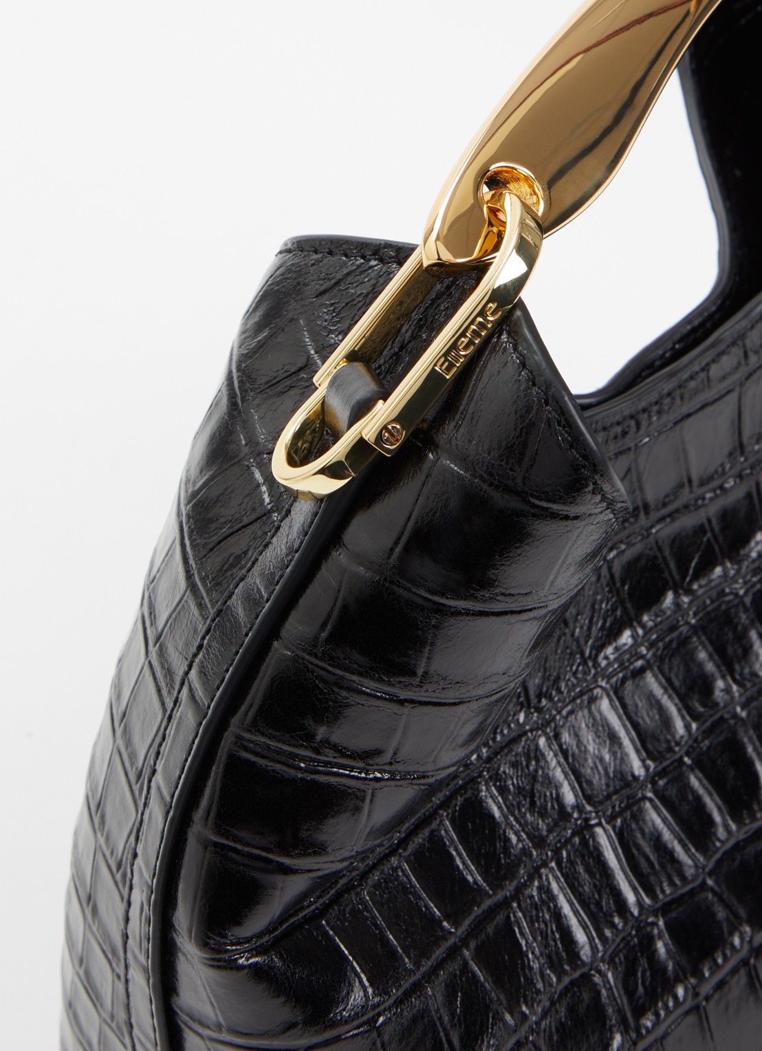 Elleme Mini Boomerang schoudertas van leer met crocostructuur - detail 5 zwart