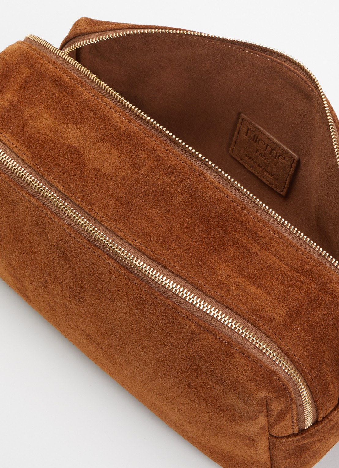 Elleme Trousse schoudertas van suède - detail 3 cognac