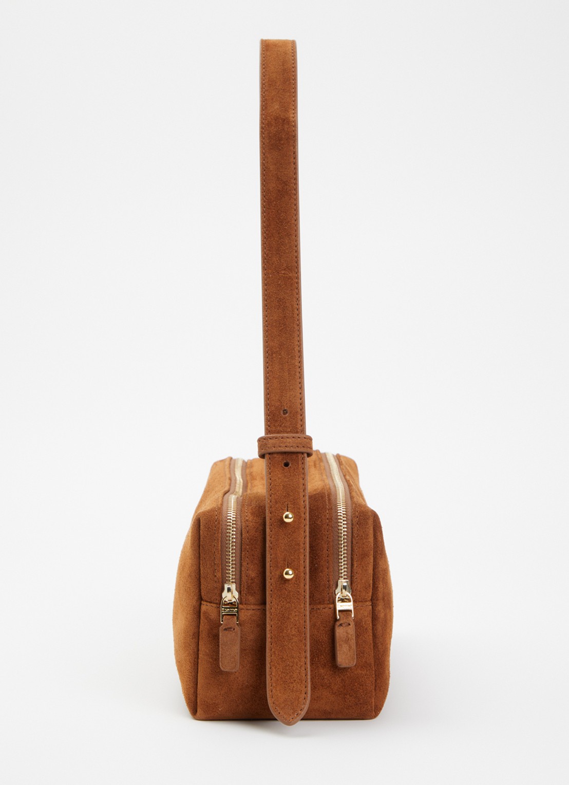 Elleme Trousse schoudertas van suède - detail 4 cognac
