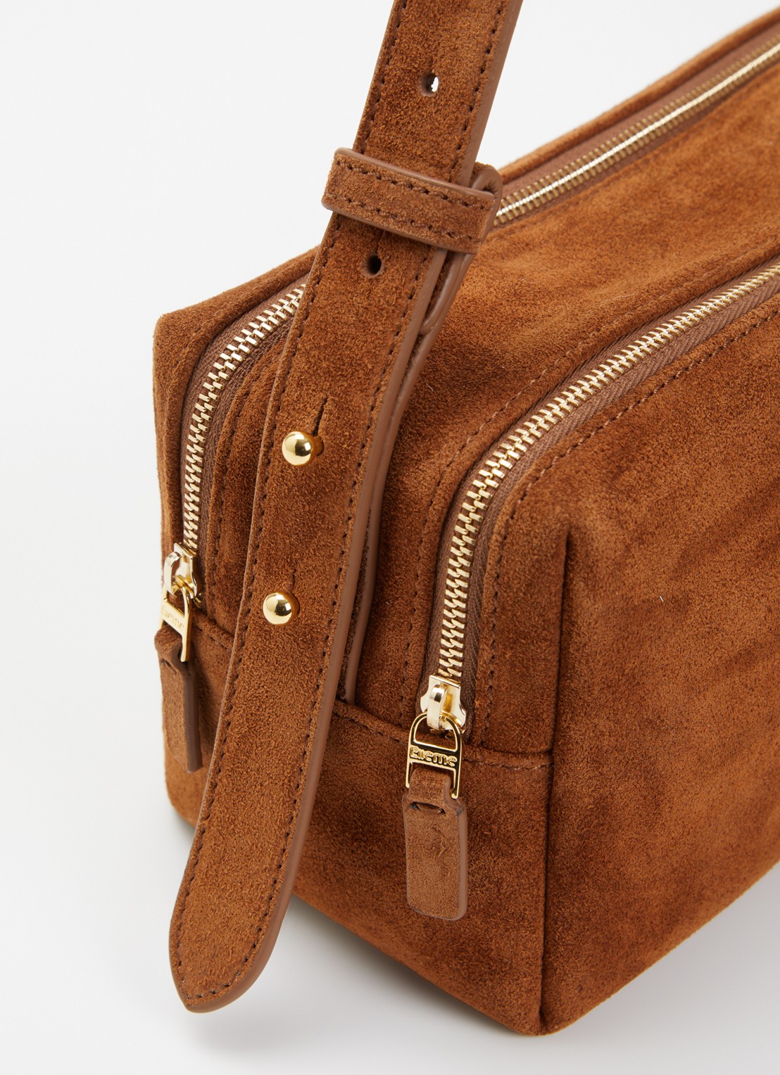 Elleme Trousse schoudertas van suède - detail 5 cognac