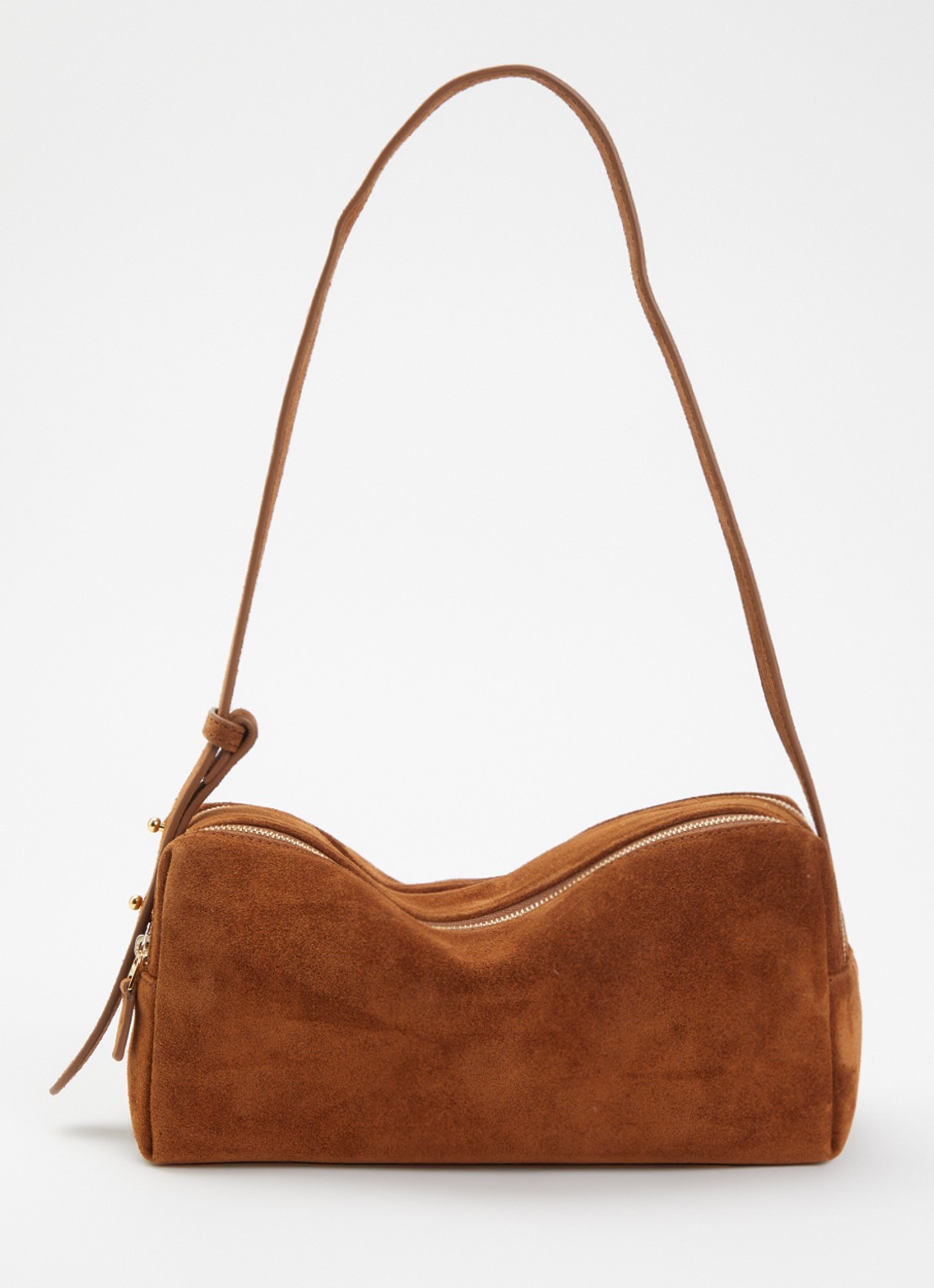 Elleme Trousse schoudertas van suède - voorkant cognac