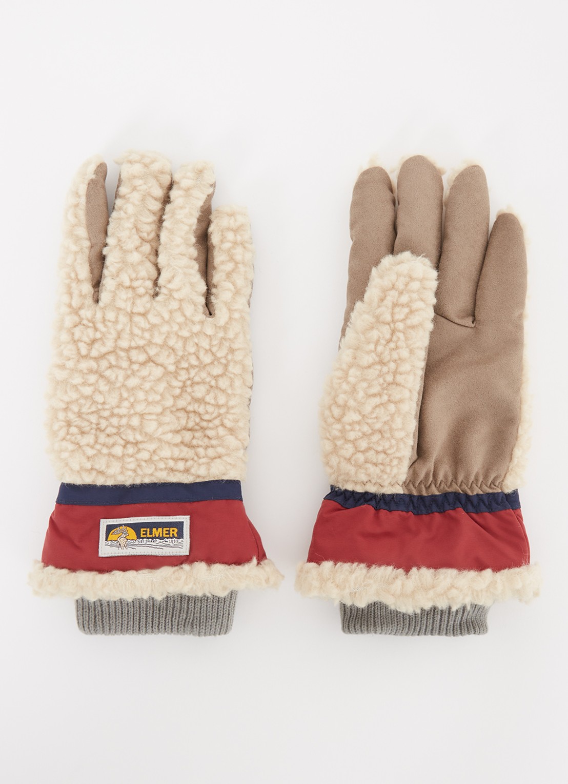 ELMER Handschoenen van teddy met logo en touchscreen functie - voorkant beige