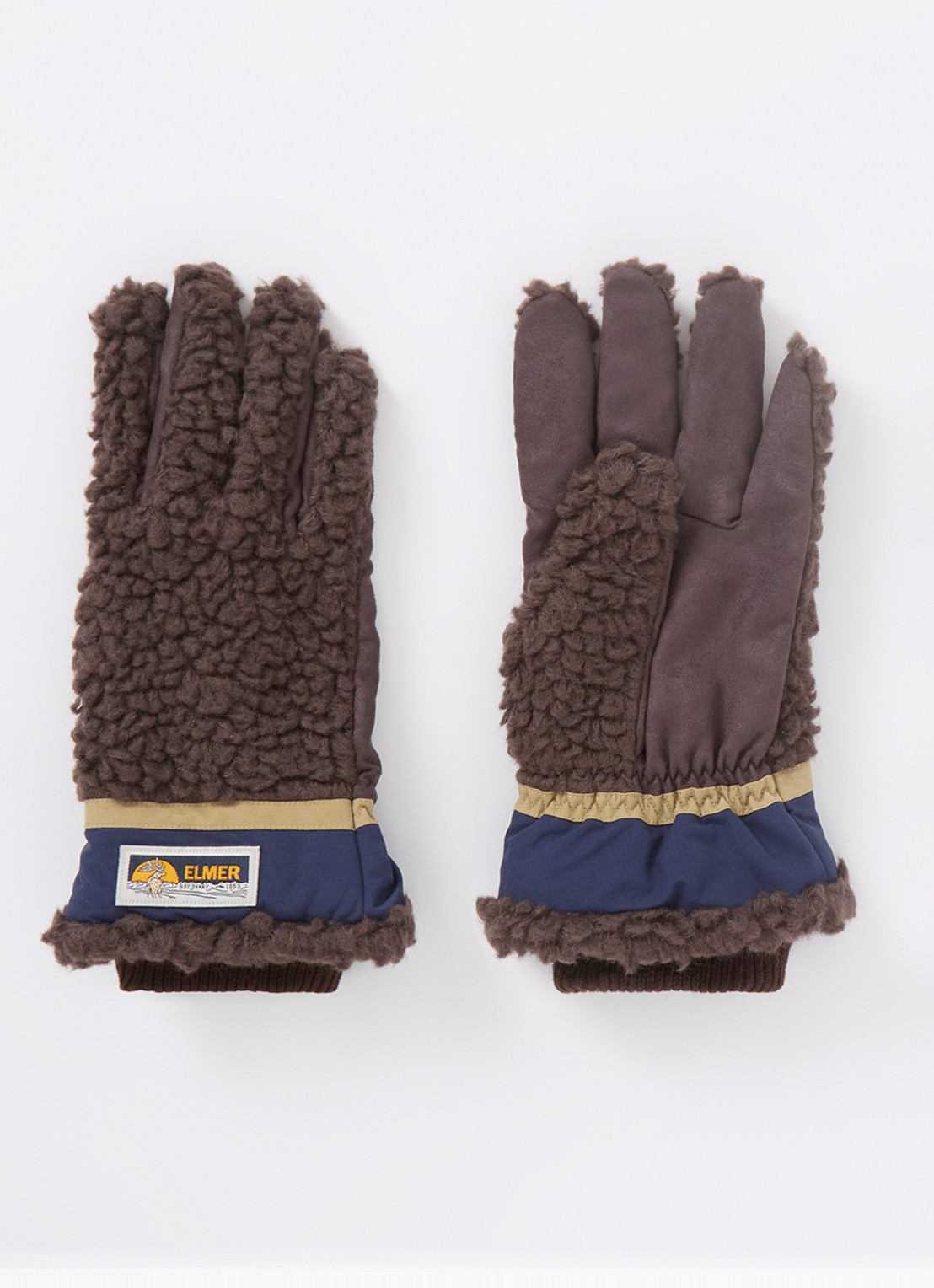 ELMER Handschoenen van teddy met logo en touchscreen functie - voorkant bruin