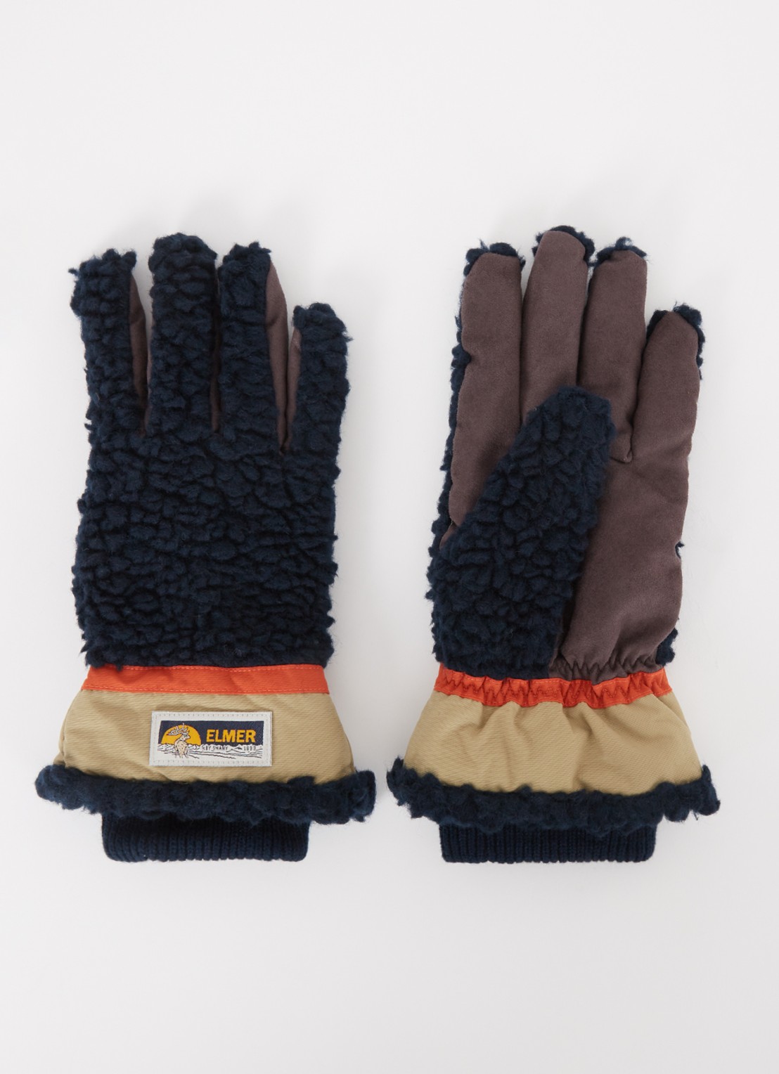 ELMER Handschoenen van teddy met logo en touchscreen functie - voorkant donkerblauw