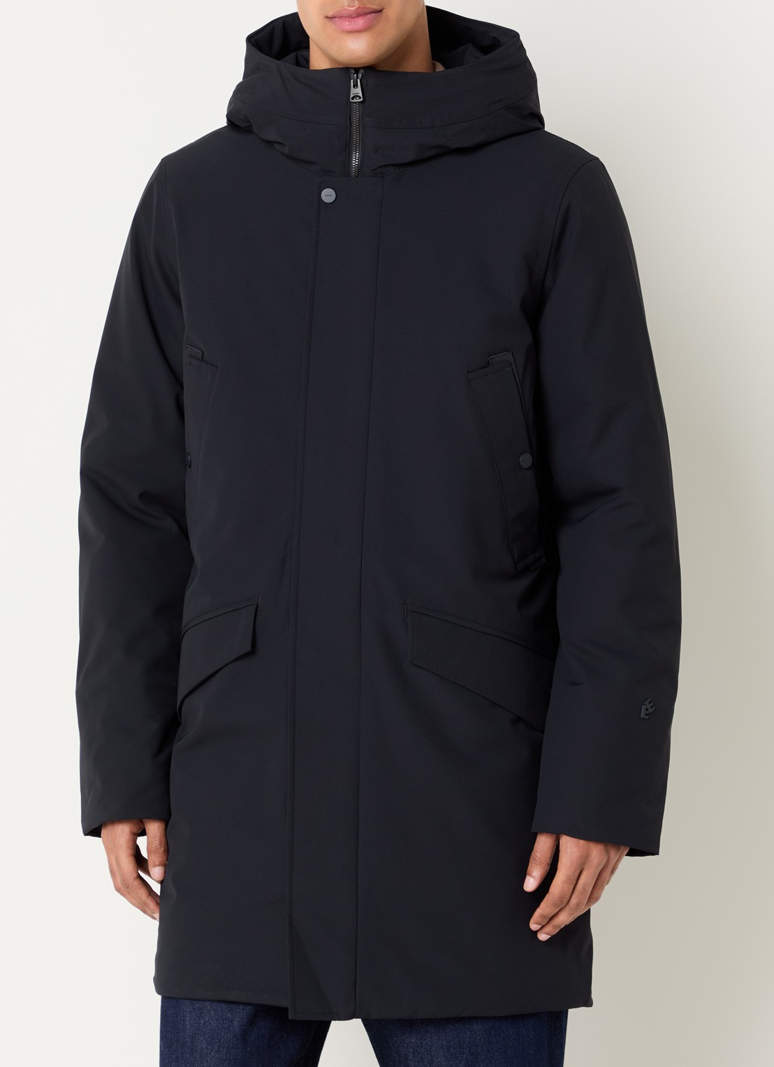 Elvine Alrik waterproof gewatteerde parka met klepzakken - detail donkerblauw