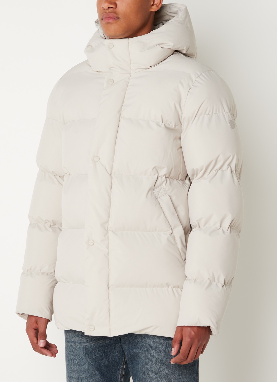 Elvine Bror REC. puffer jack met waterafstotende coating en capuchon - detail donkerbeige