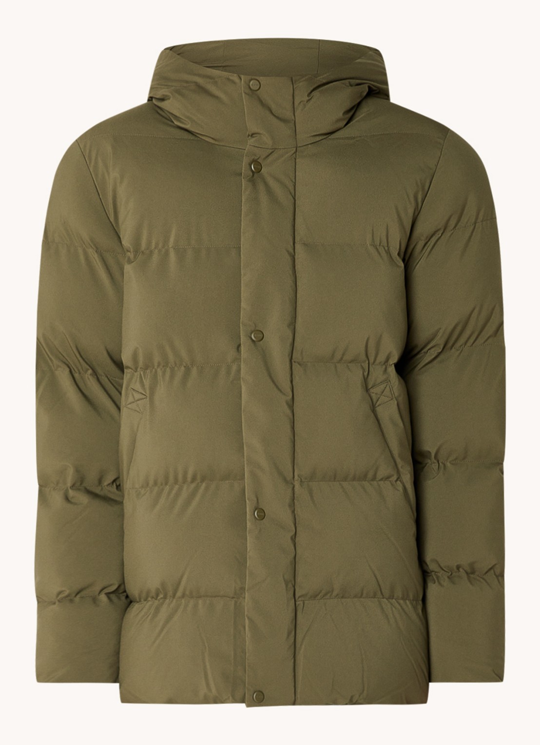 Elvine Bror REC. puffer jack met waterafstotende coating en capuchon - voorkant 3 mosgroen