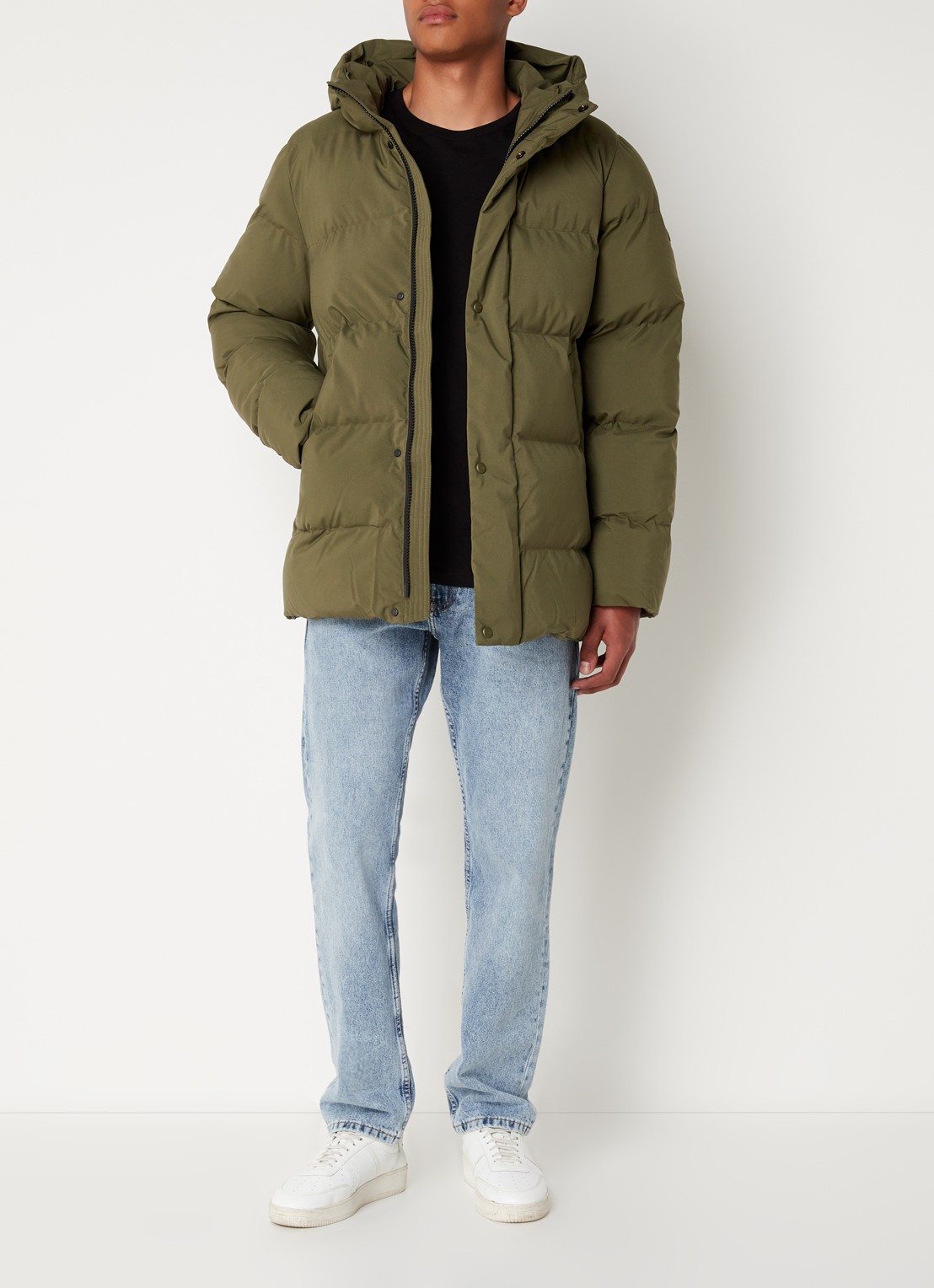 Elvine Bror REC. puffer jack met waterafstotende coating en capuchon - voorkant 4 mosgroen