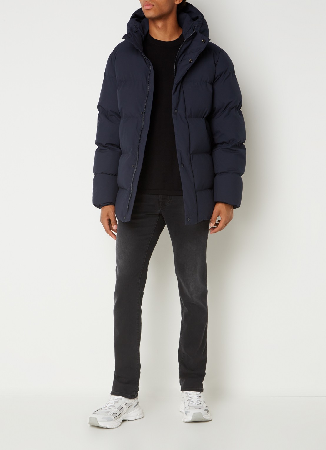 Elvine Bror REC. puffer jack met waterafstotende coating en capuchon - voorkant 2 donkerblauw