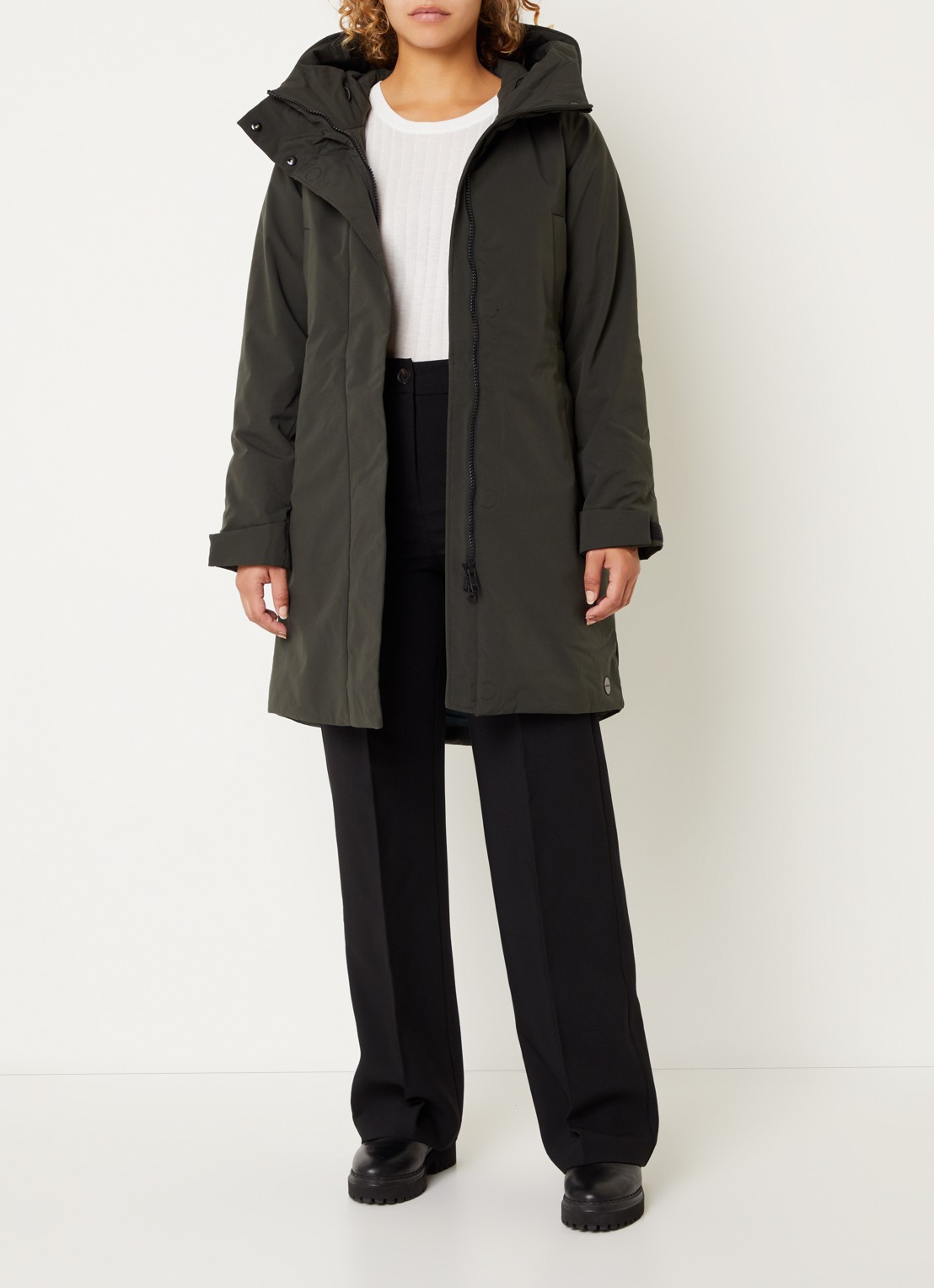 Elvine Eline parka met ritszakken en waterafstotende coating - voorkant 2 legergroen