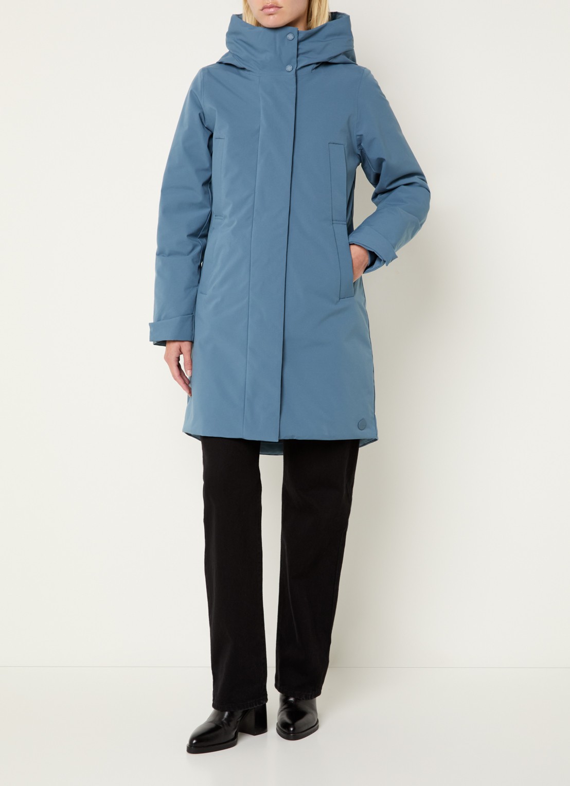 Elvine Eline parka met ritszakken en waterafstotende coating - voorkant 3 staalblauw