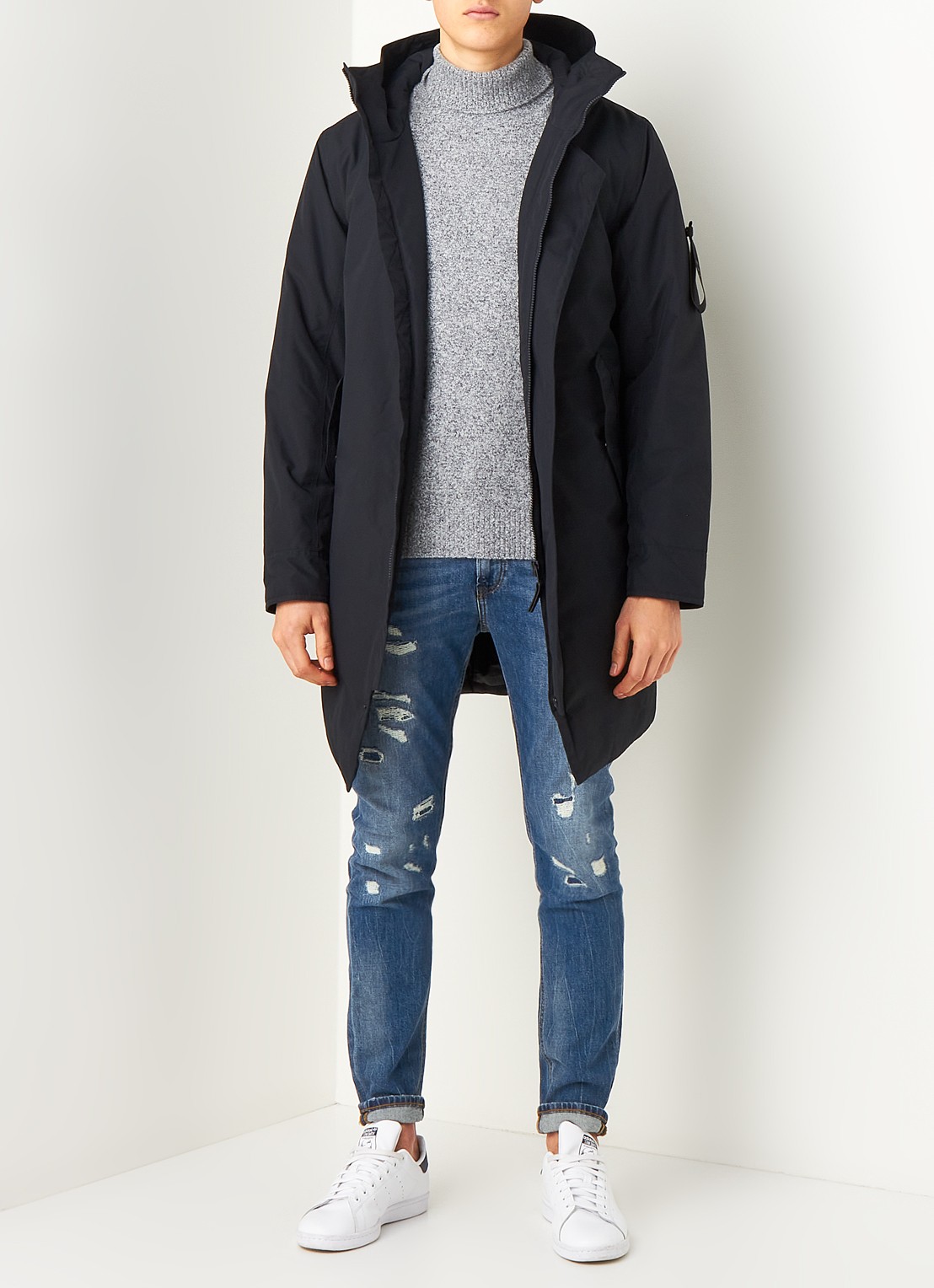 Elvine Gunter gewatteerde jas met capuchon - voorkant 2 donkerblauw